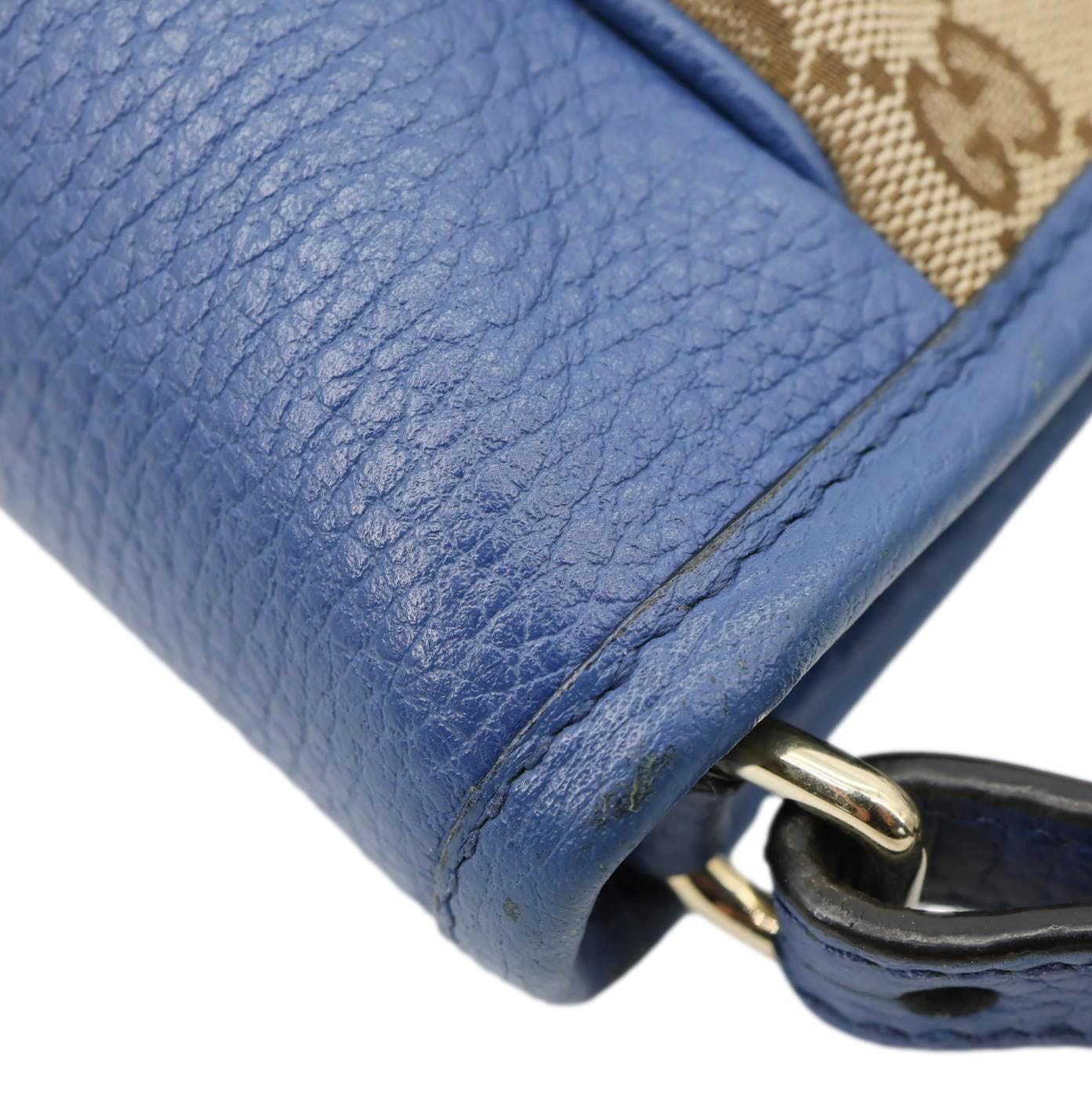 GUCCI Small Bree GG Canvas Leather Tote Crossbody Bag Blue 449241