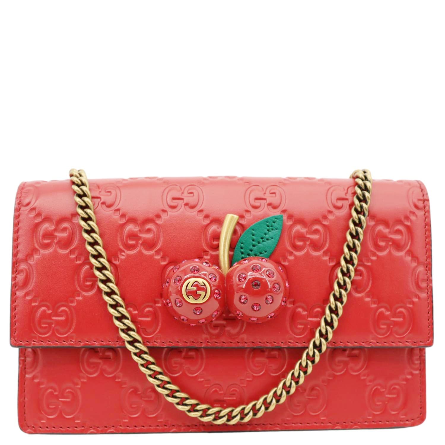 GUCCI Cherry Mini GG Leather Chain Wallet Crossbody Bag Red 481291