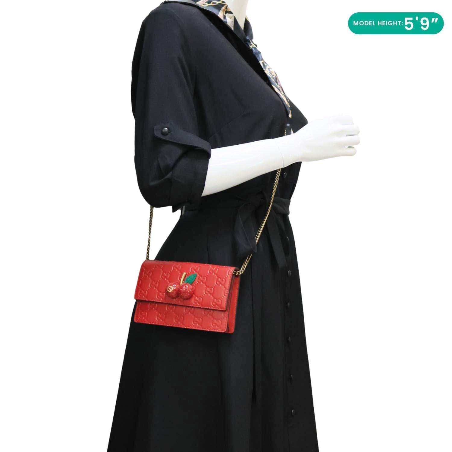GUCCI Cherry Mini GG Leather Chain Wallet Crossbody Bag Red 481291