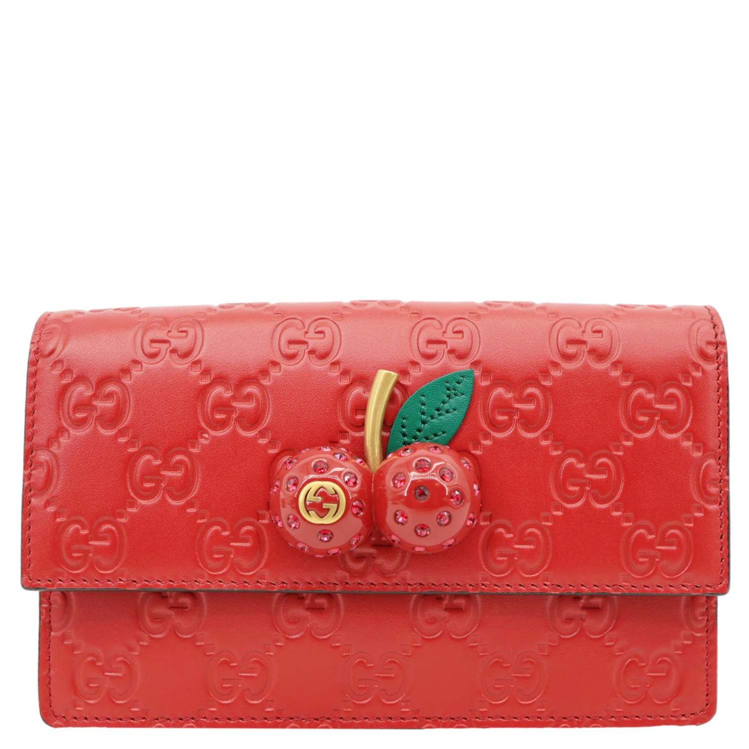 GUCCI Cherry Mini GG Leather Chain Wallet Crossbody Bag Red 481291