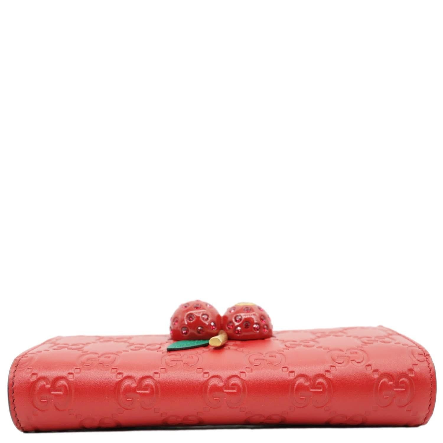 GUCCI Cherry Mini GG Leather Chain Wallet Crossbody Bag Red 481291