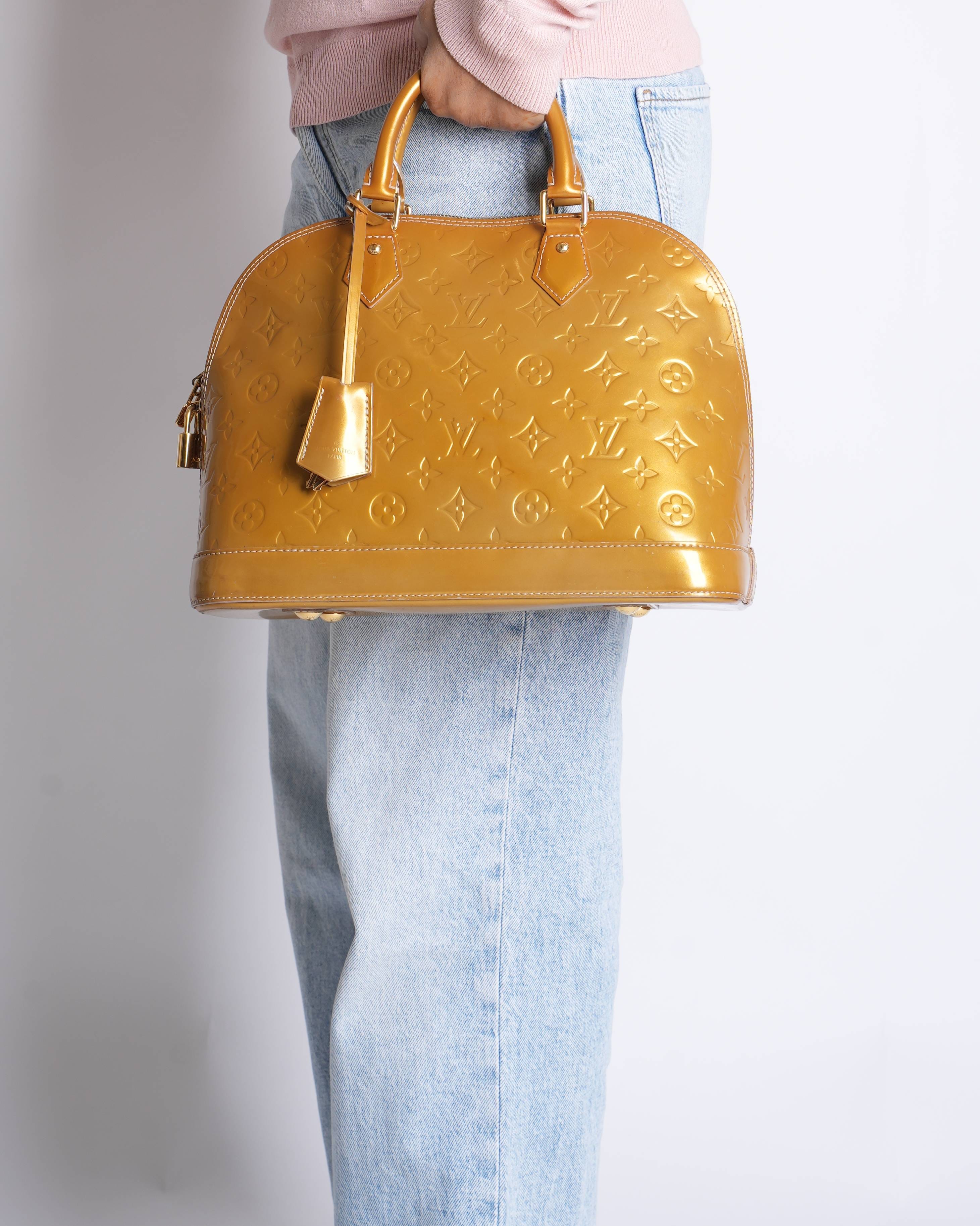 Louis Vuitton Monogram Vernis Alma Jaune Passion Yellow Handbag Enamel