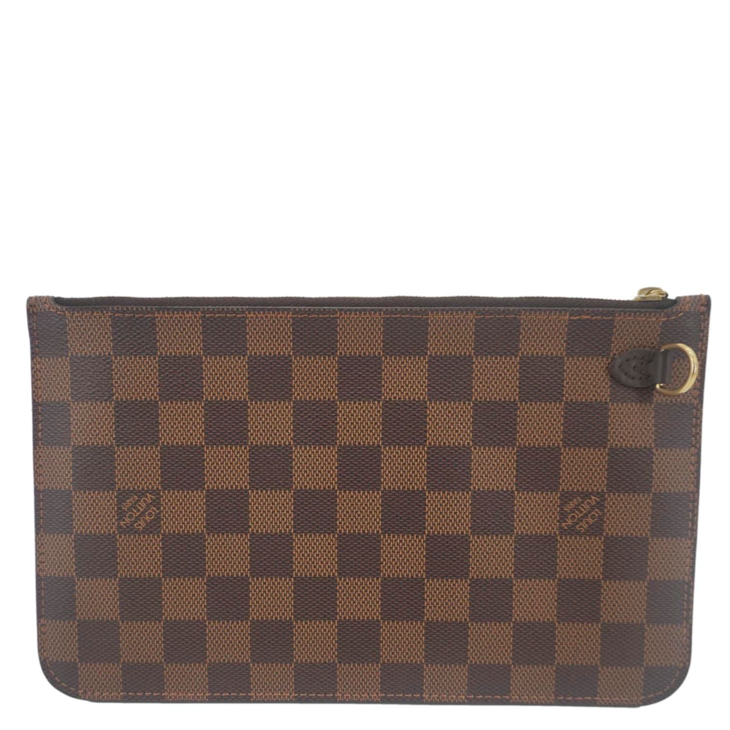 LOUIS VUITTON Neverfull Wristlet Damier Ebene Pouch Brown