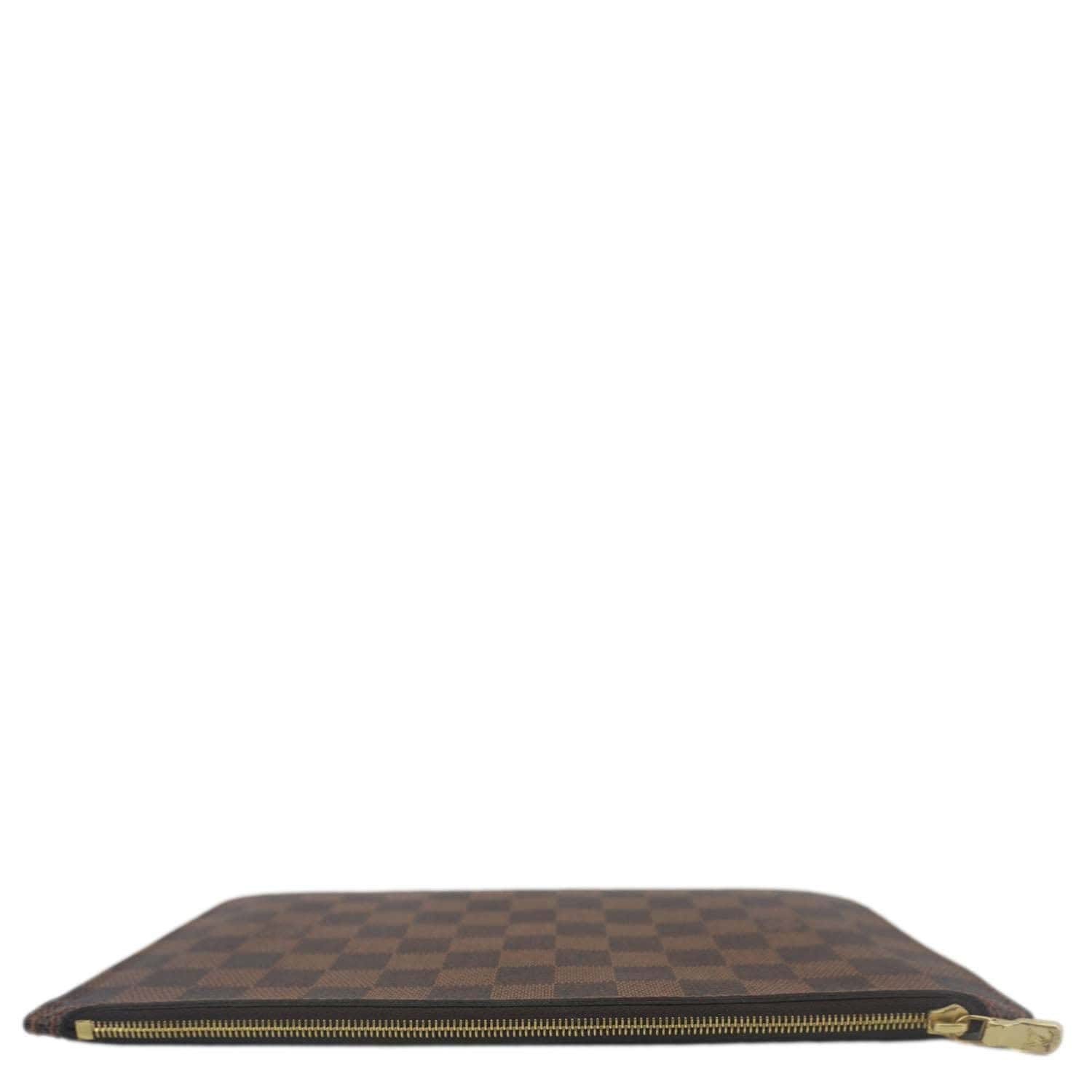 LOUIS VUITTON Neverfull Wristlet Damier Ebene Pouch Brown