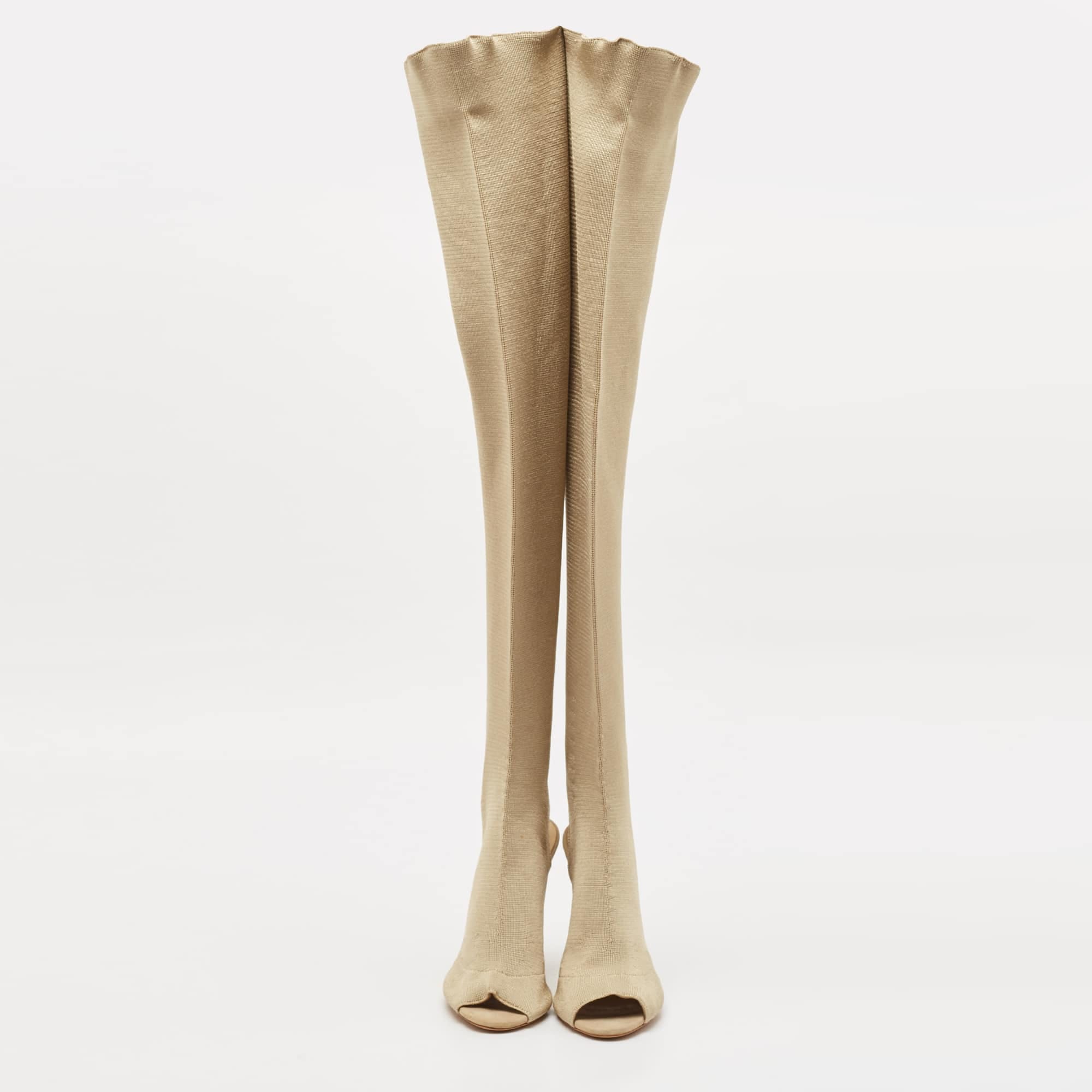 Yeezy Season 5 Beige Knit Fabric Over The Knee Length Boots