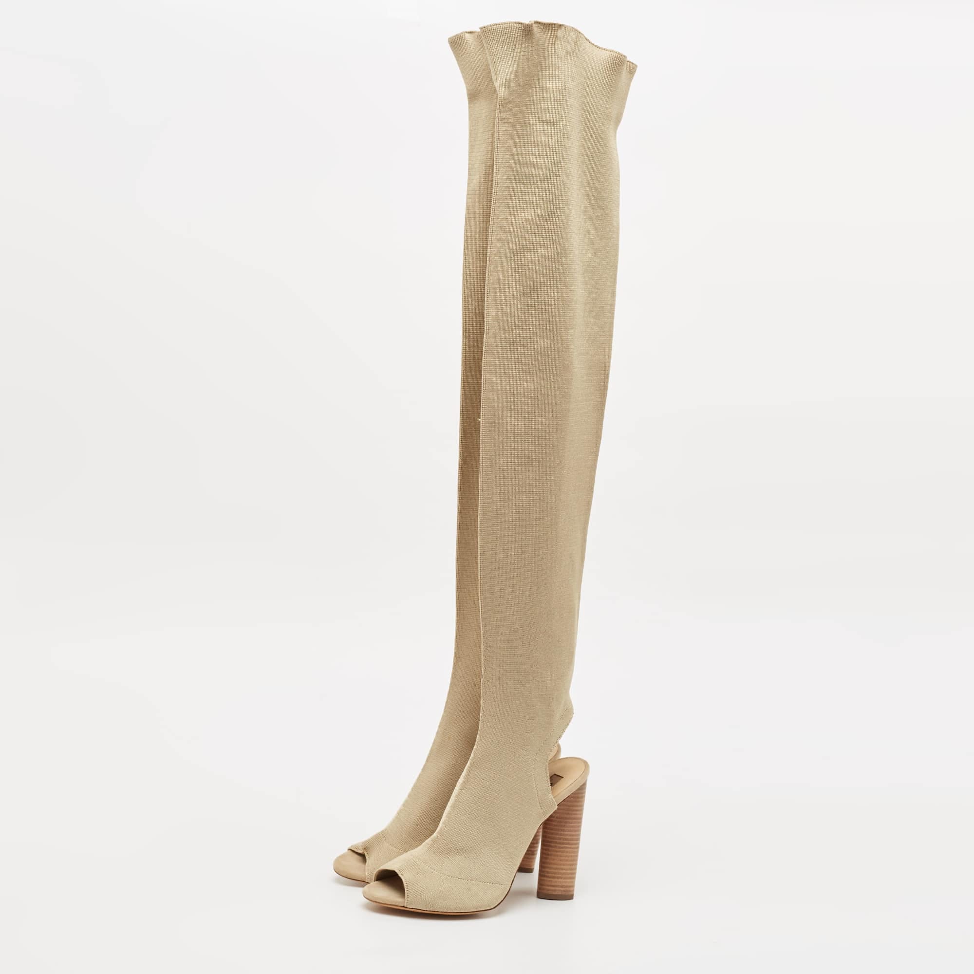 Yeezy Season 5 Beige Knit Fabric Over The Knee Length Boots