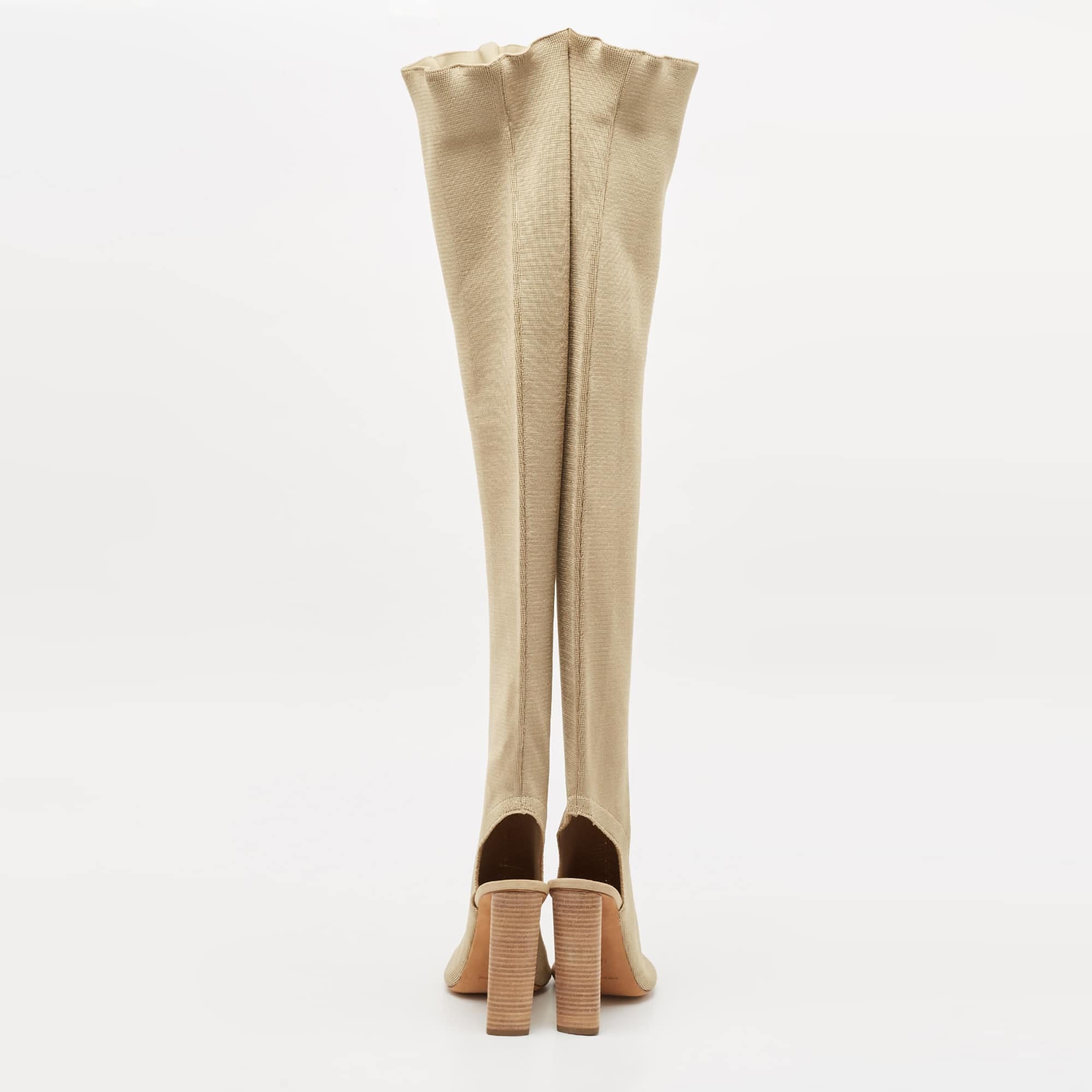 Yeezy Season 5 Beige Knit Fabric Over The Knee Length Boots