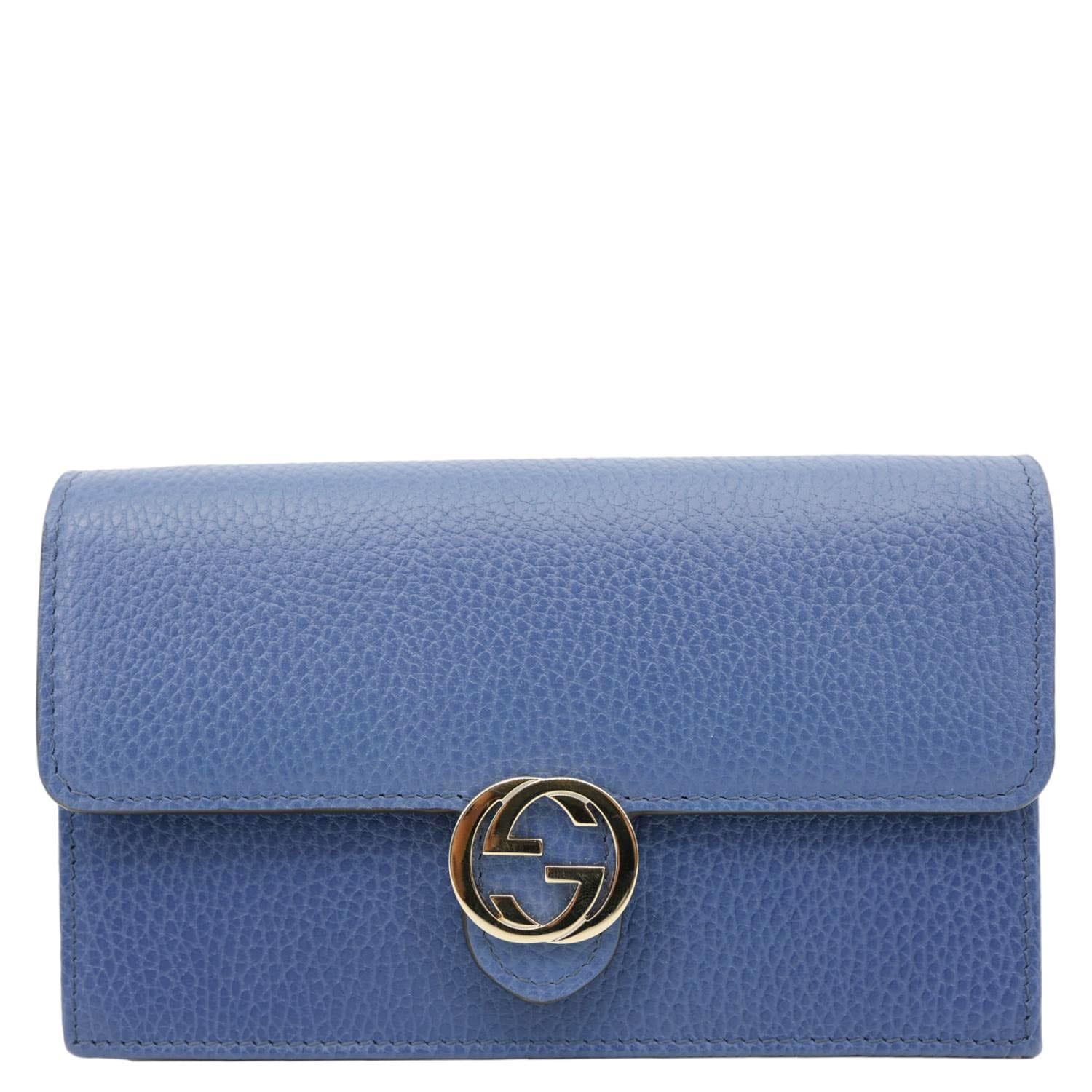 GUCCI Dollar Interlocking G Calfskin Leather Chain Wallet Crossbody Bag Blue 510314