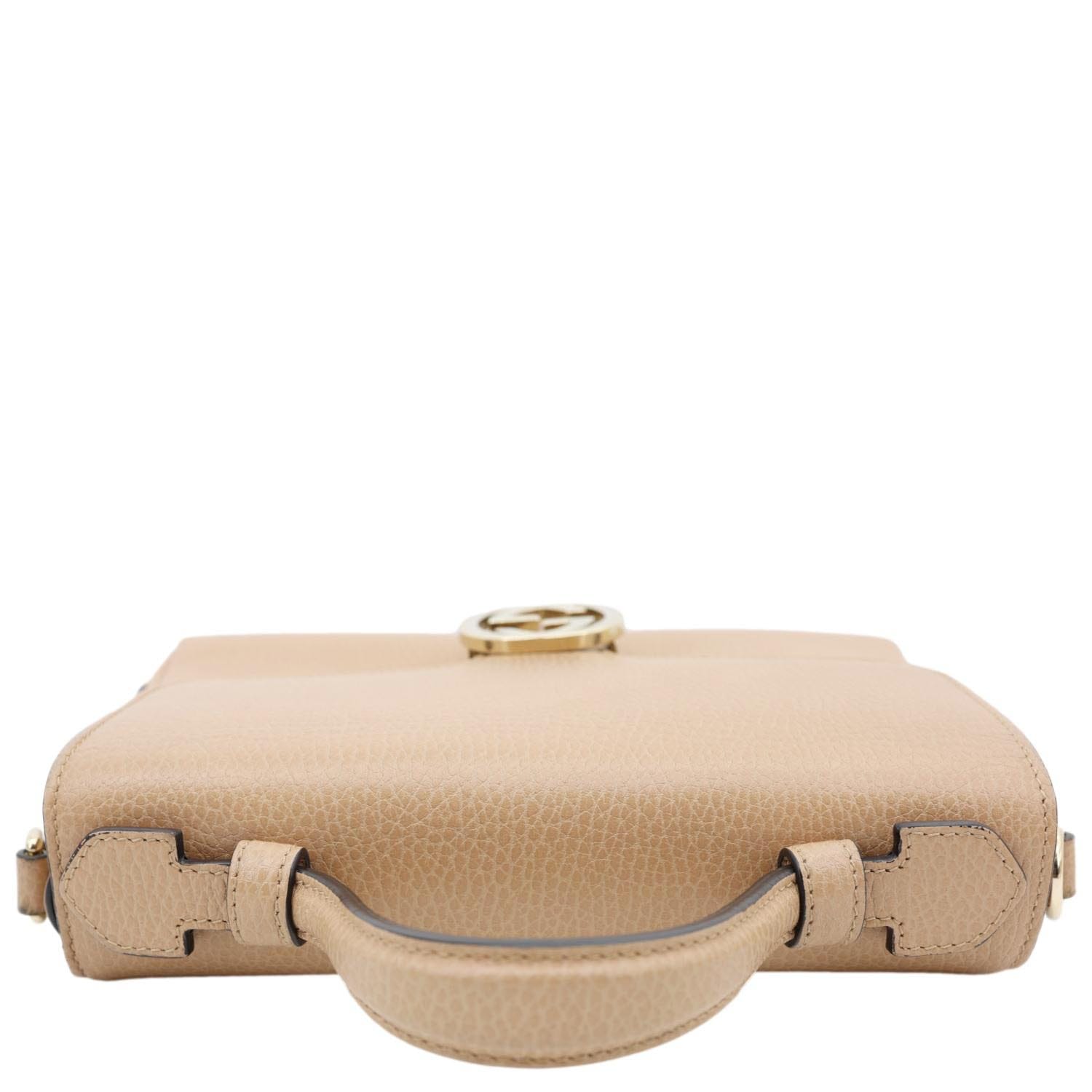 GUCCI Interlocking G Dollar Calfskin Leather Crossbody Bag Beige 510302