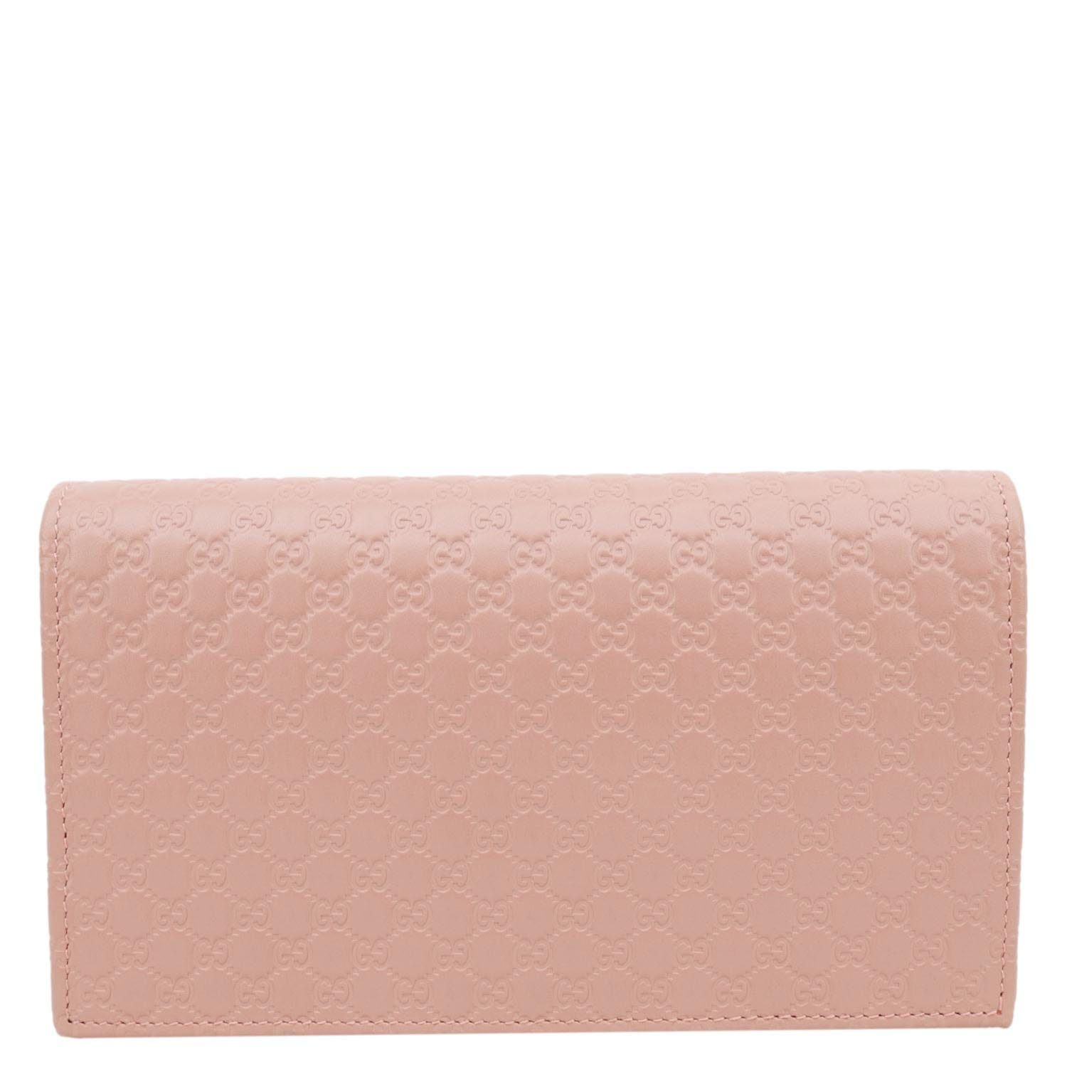 GUCCI GG Micro Leather Crossbody Wallet Pink 466507