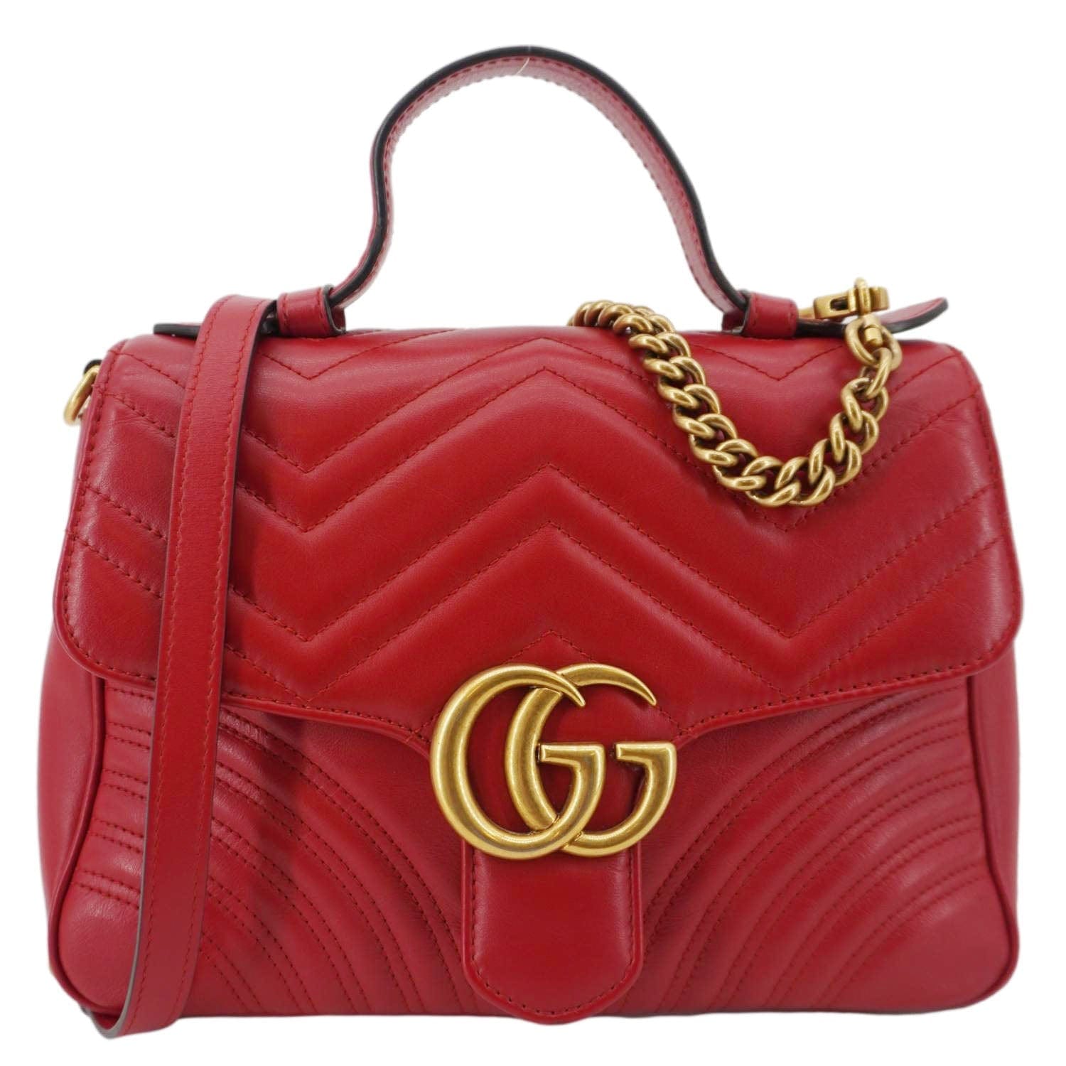 GUCCI GG Marmont Leather Top Handle Crossbody Bag Red 498110