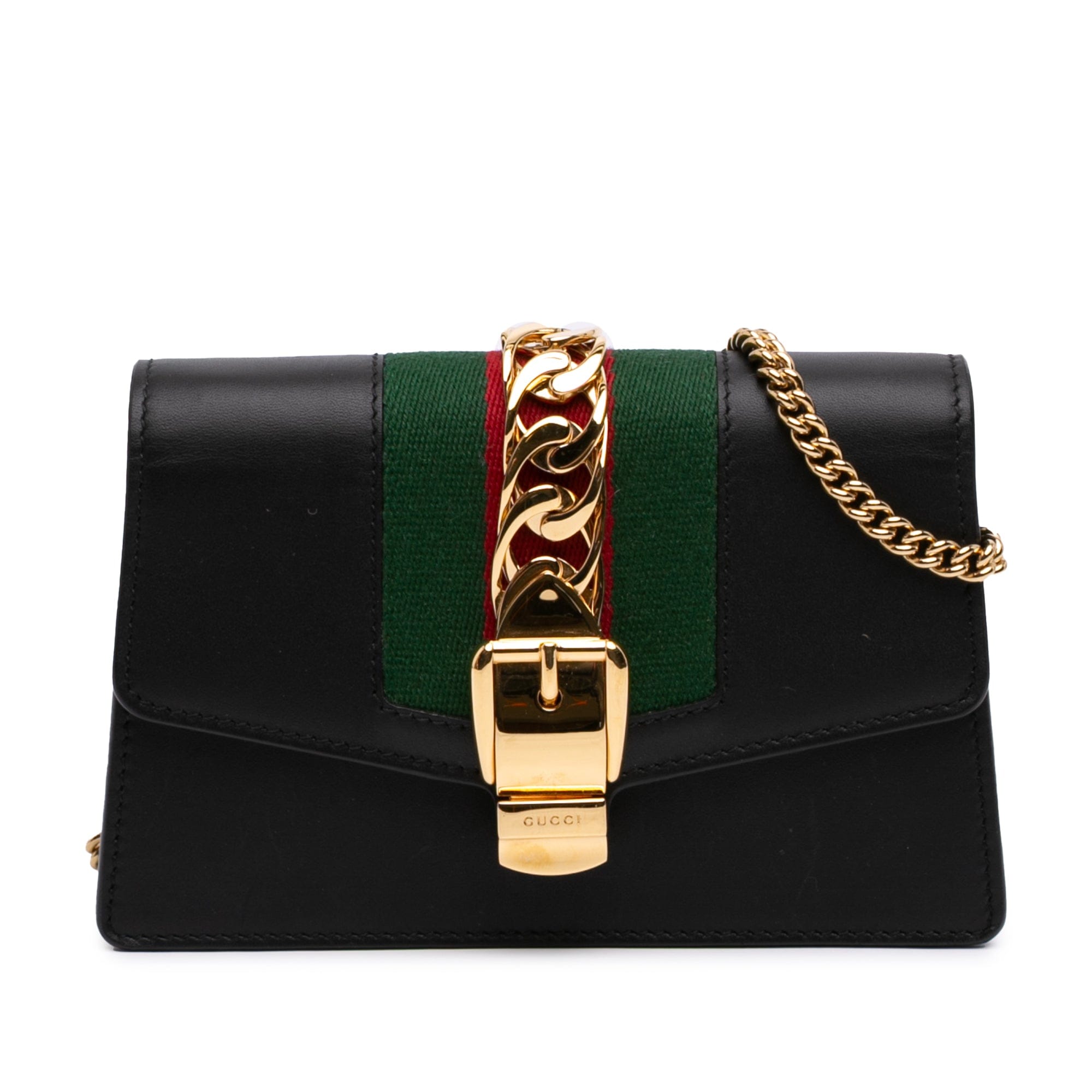 Gucci Super Mini Calfskin Web Sylvie Chain Crossbody