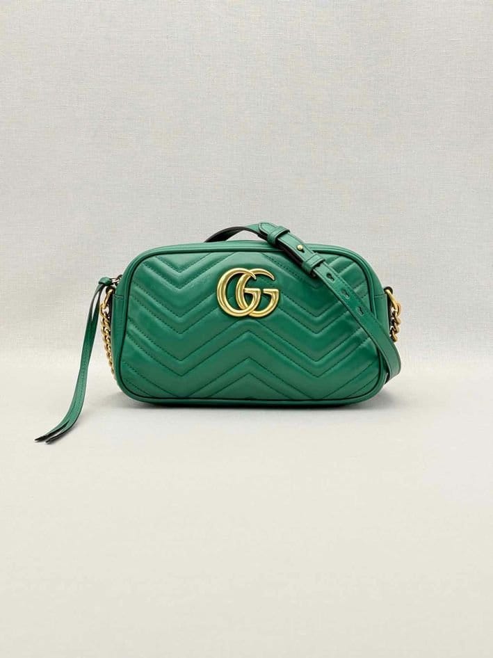 Gucci GG Marmont Camera Green Chevron Crossbody