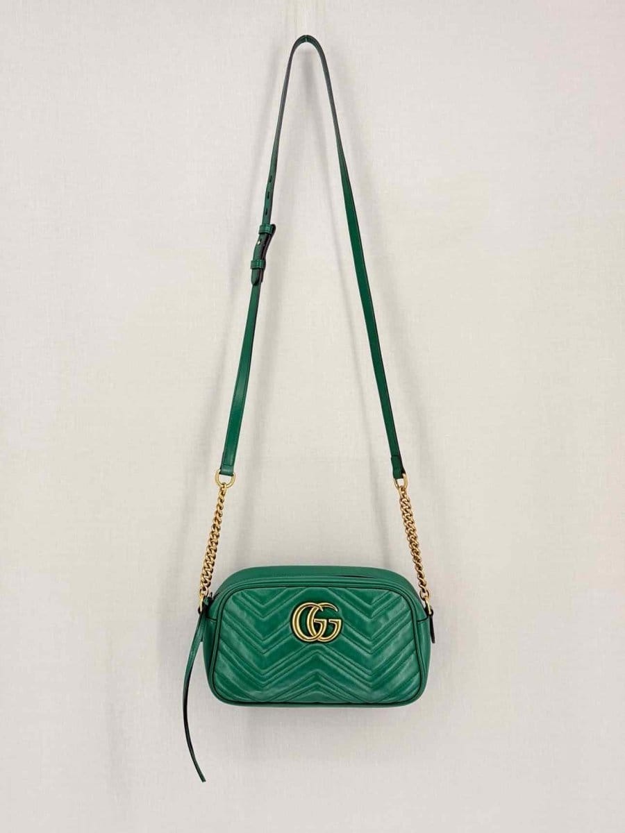 Gucci GG Marmont Camera Green Chevron Crossbody