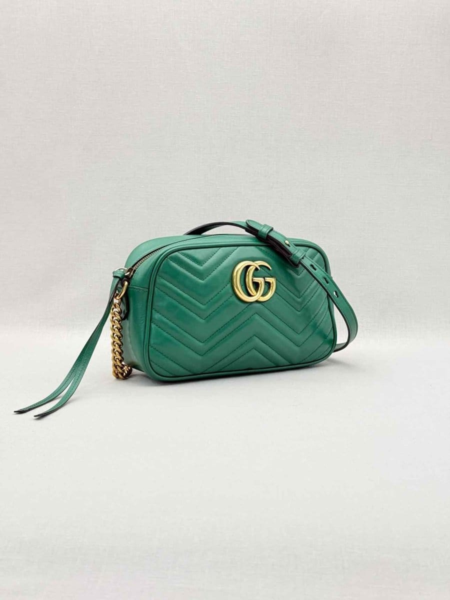 Gucci GG Marmont Camera Green Chevron Crossbody