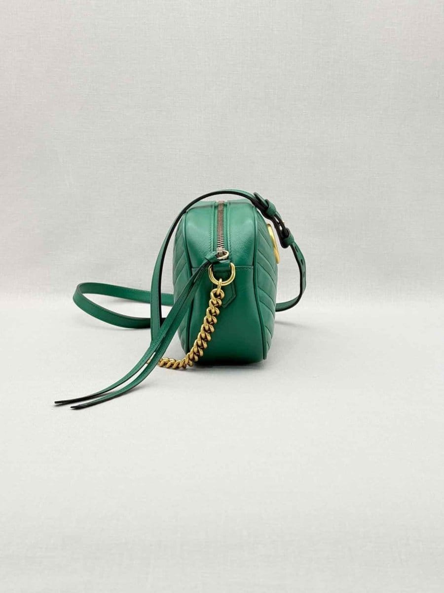 Gucci GG Marmont Camera Green Chevron Crossbody