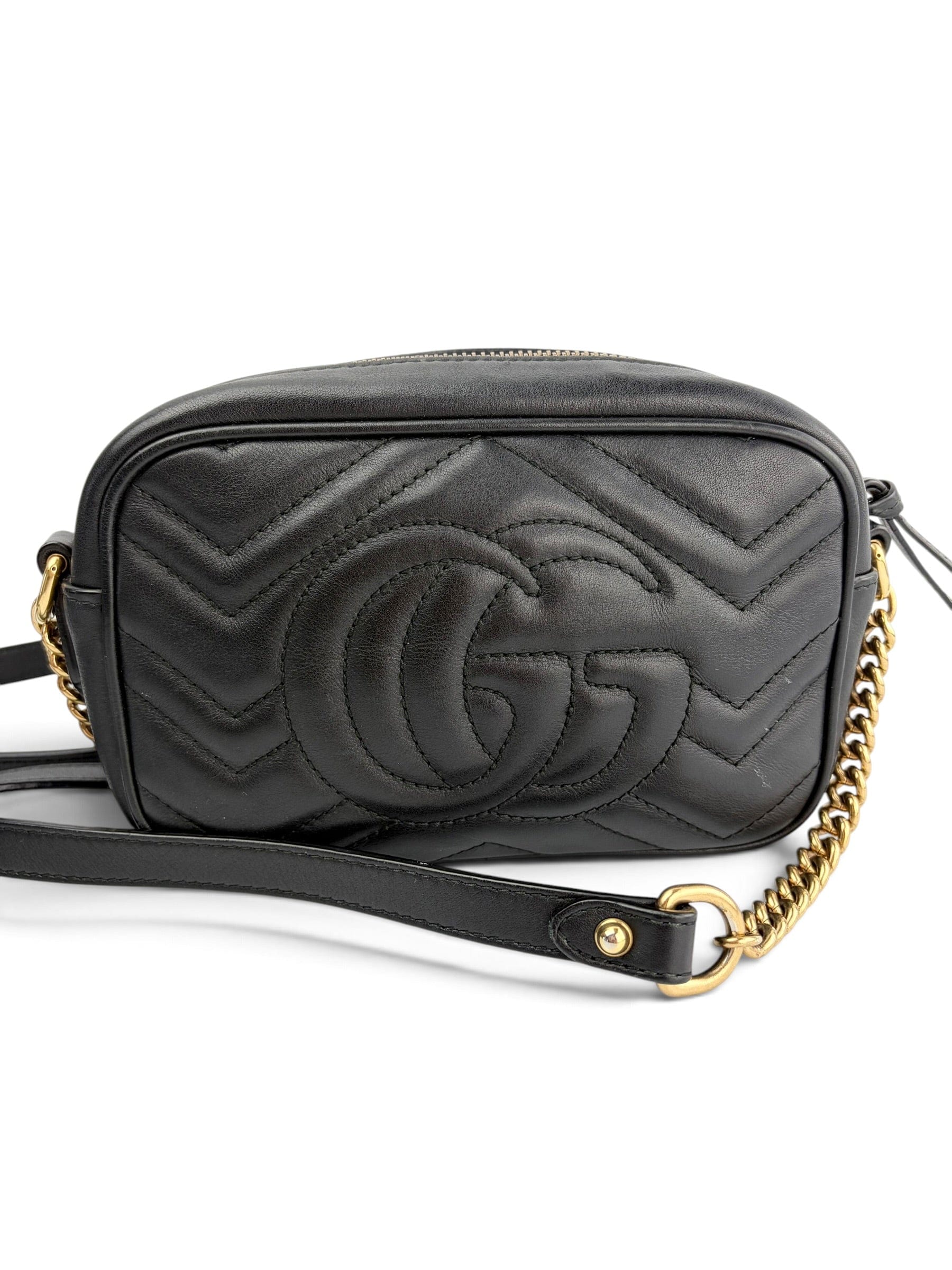 Gucci Black Leather GG Marmont Small Crossbody