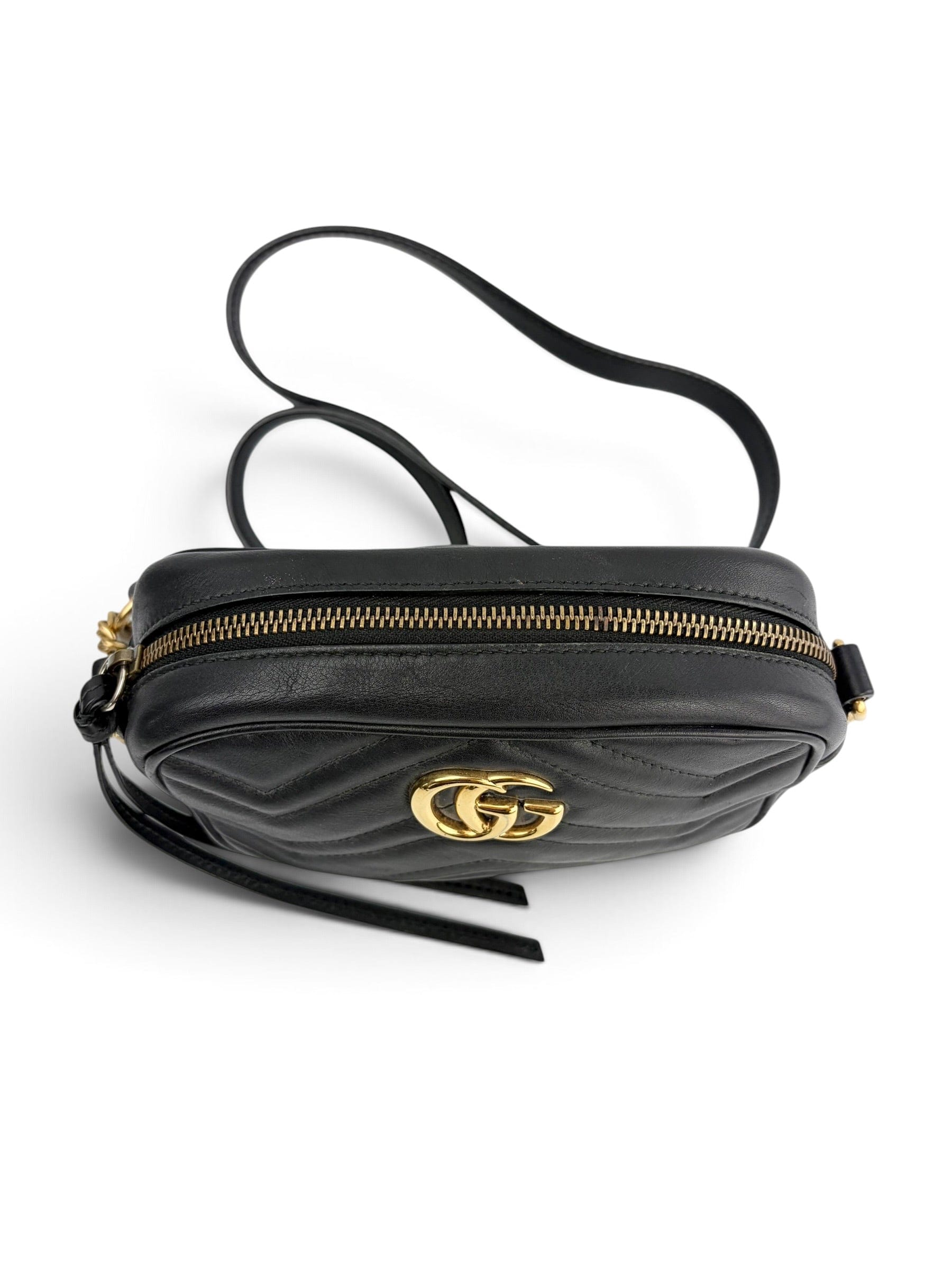 Gucci Black Leather GG Marmont Small Crossbody