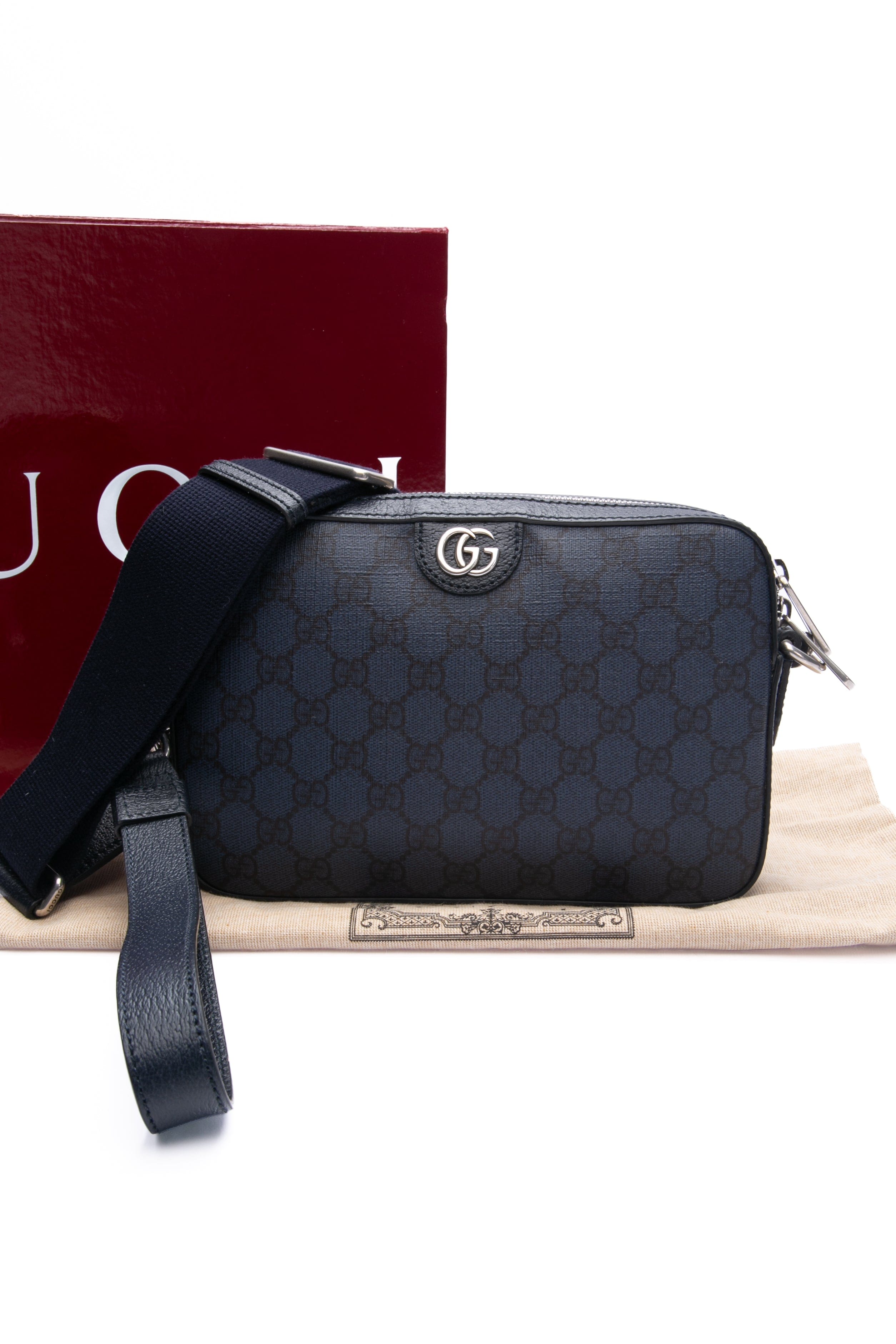 GUCCI GG Ophidia Blue and Black Supreme Canvas Crossbody Bag