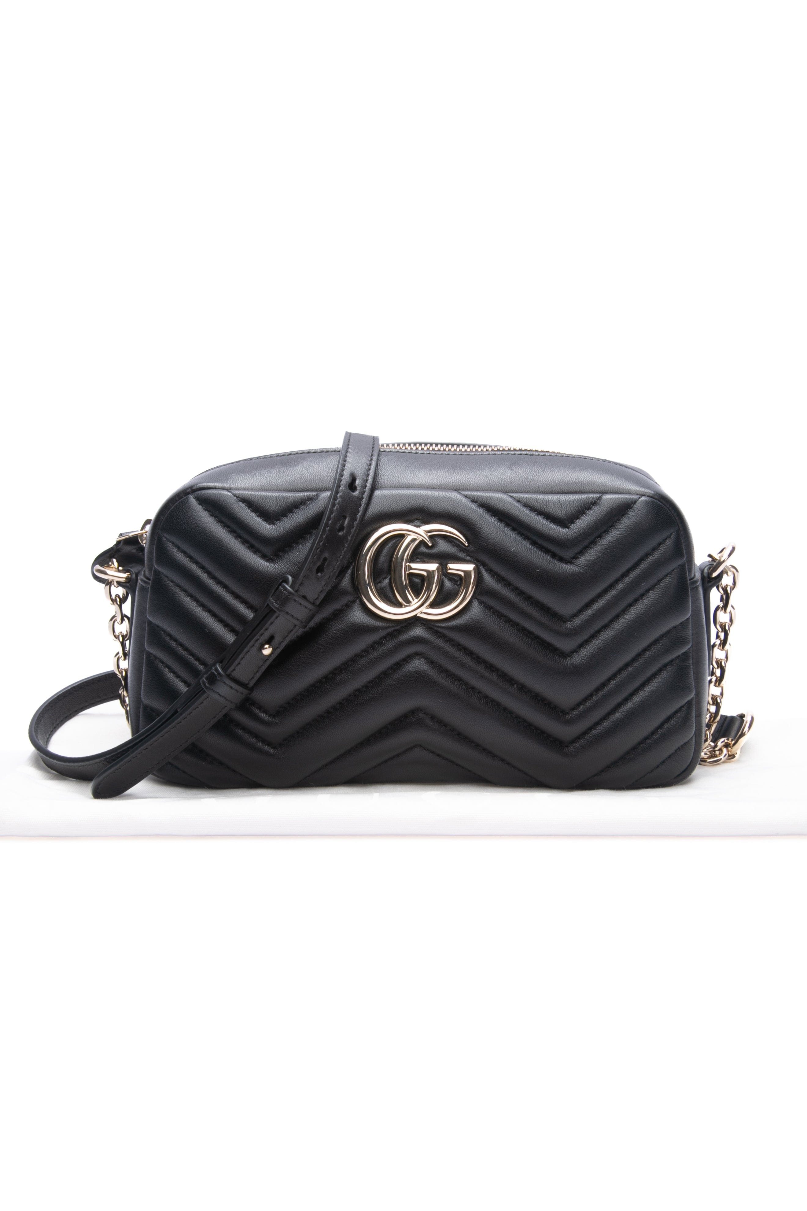 GUCCI GG Marmont Black Small Lambskin Camera Crossbody Bag