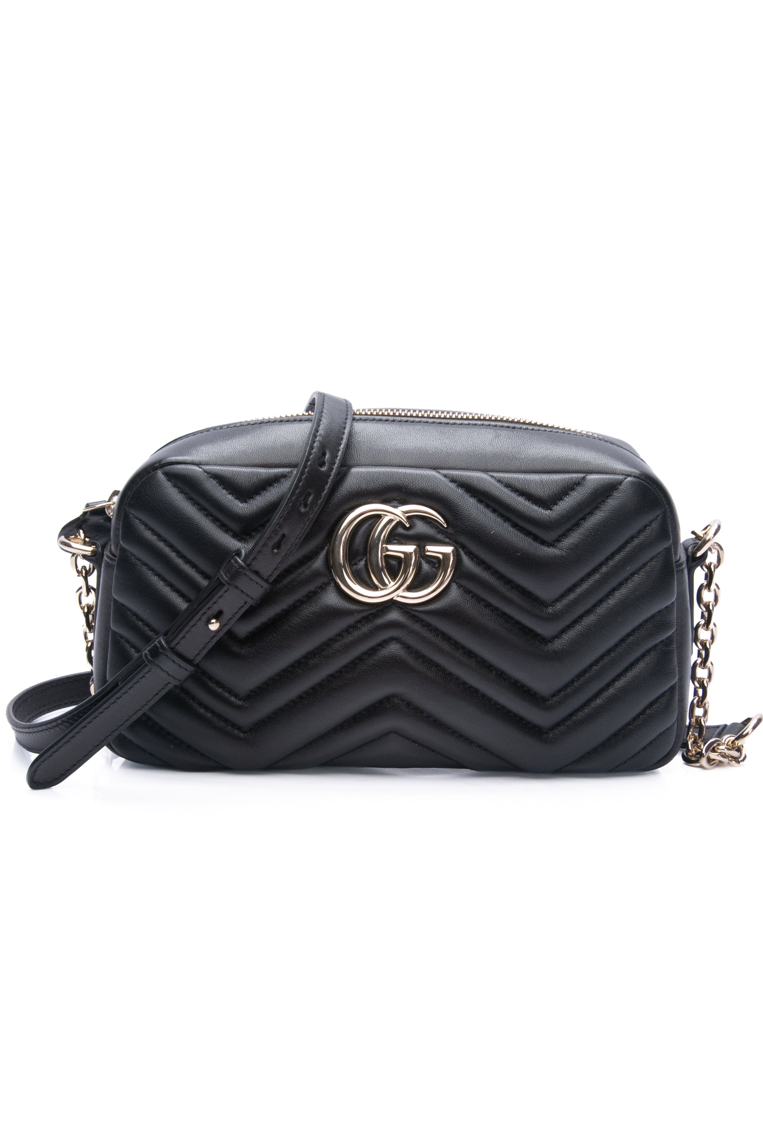 GUCCI GG Marmont Black Small Lambskin Camera Crossbody Bag