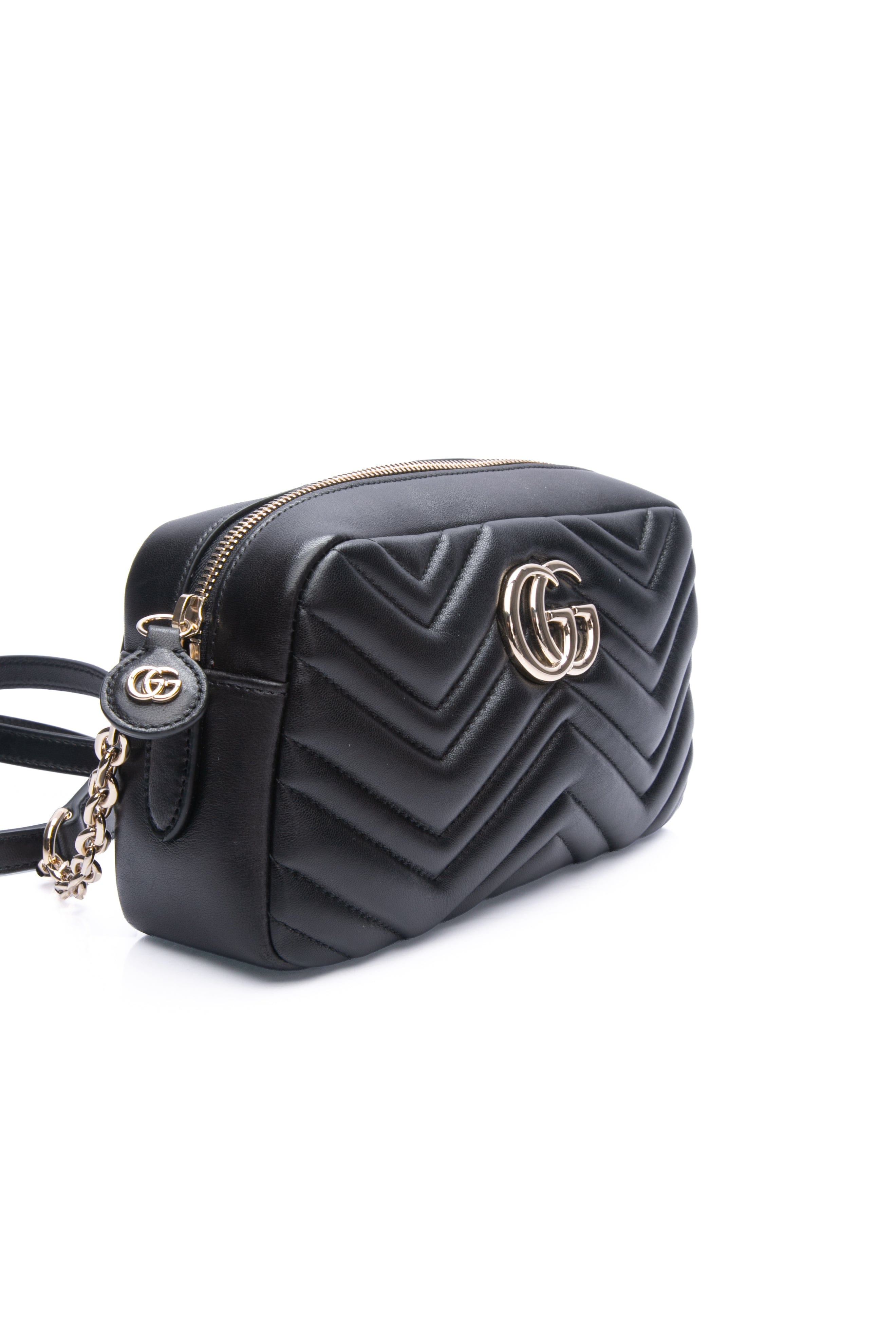 GUCCI GG Marmont Black Small Lambskin Camera Crossbody Bag