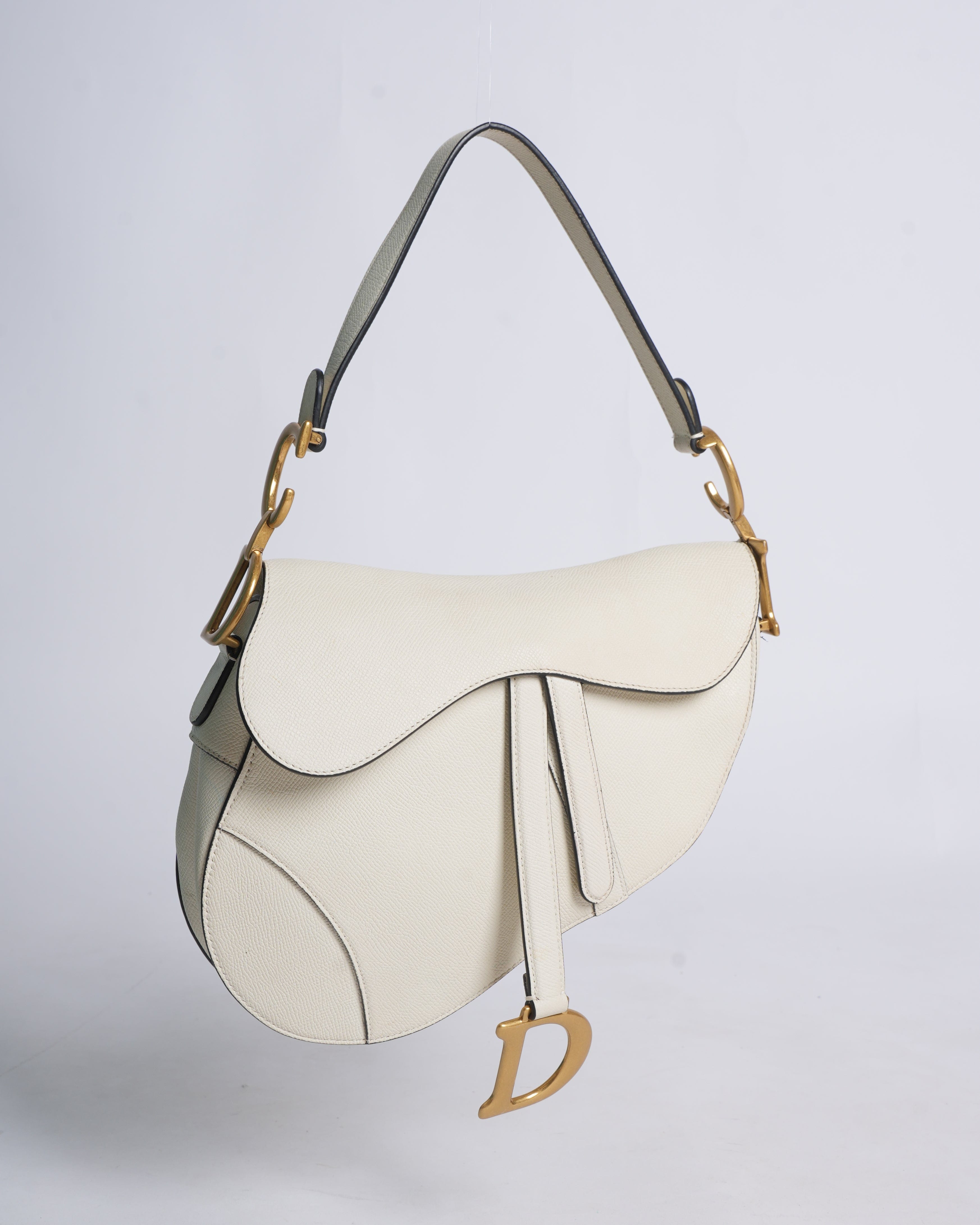 Dior Christian dior saddle bag with strap in latte grained calfskin