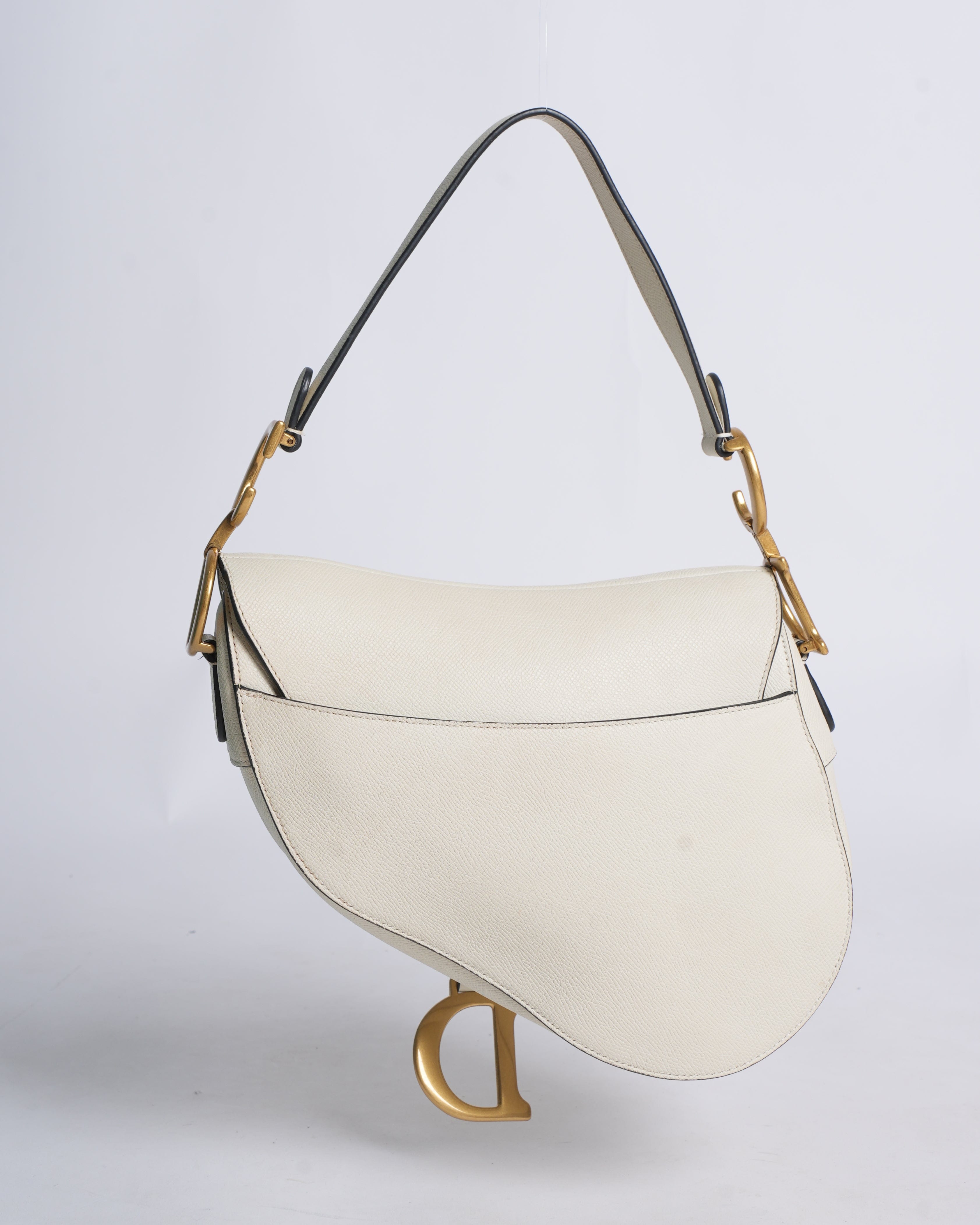 Dior Christian dior saddle bag with strap in latte grained calfskin