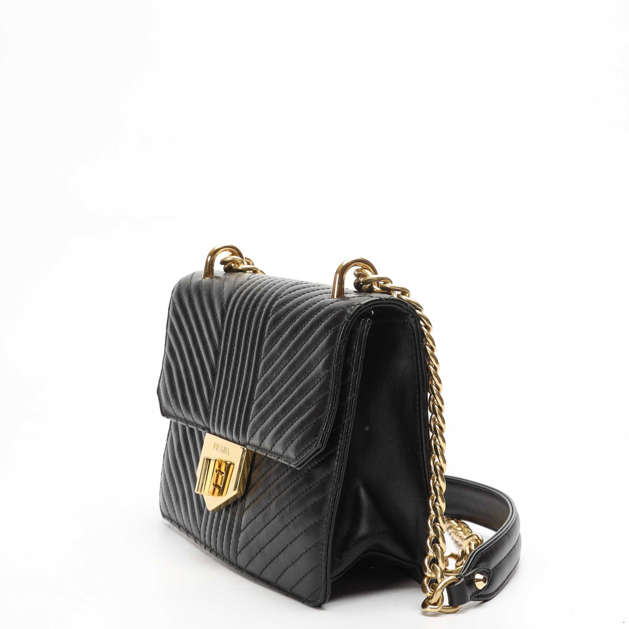 Prada Chevron Impunture Turn Lock Crossbody Bag