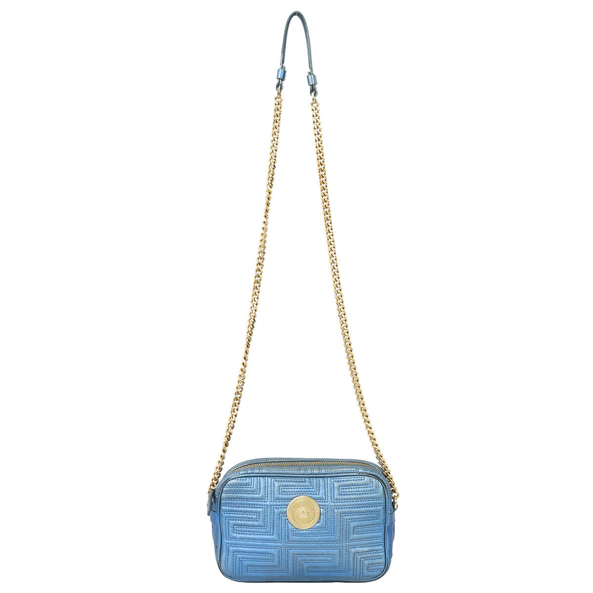 VERSACE CAMERA STYLE QUILTED GRECA MEDUSA LOGO CROSSBODY BAG