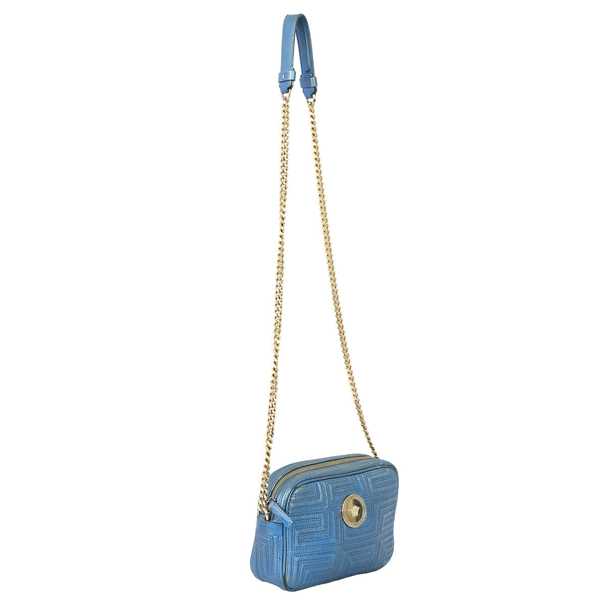 VERSACE CAMERA STYLE QUILTED GRECA MEDUSA LOGO CROSSBODY BAG