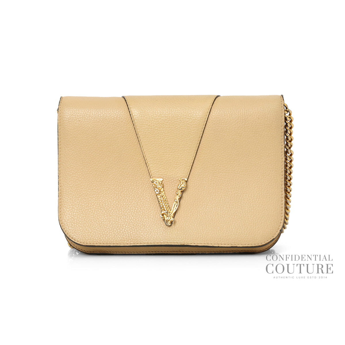 Versace Nude Leather Virtus Crossbody Bag