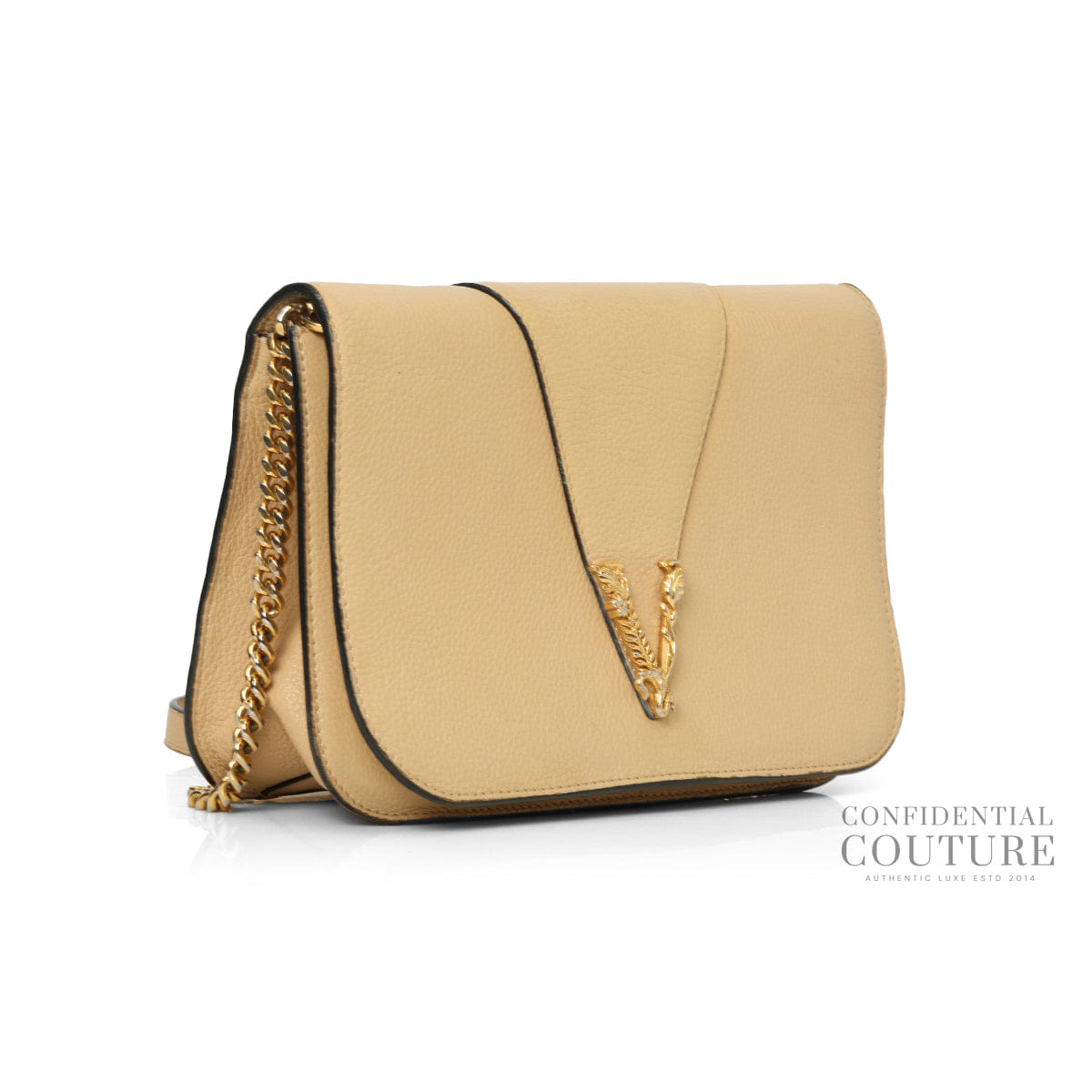Versace Nude Leather Virtus Crossbody Bag