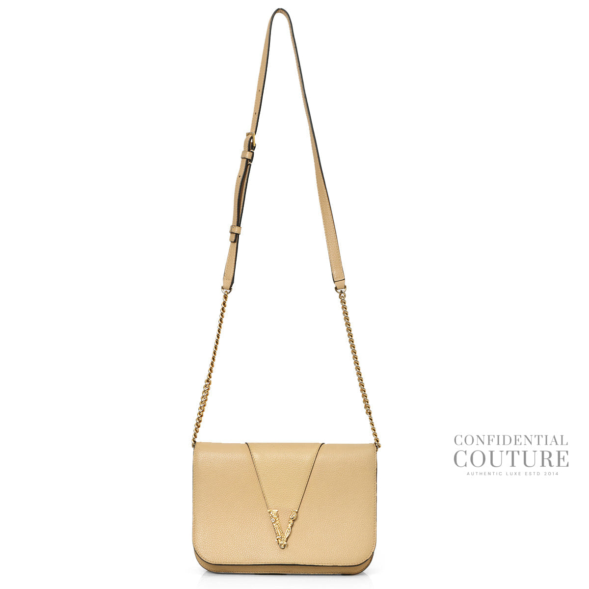 Versace Nude Leather Virtus Crossbody Bag