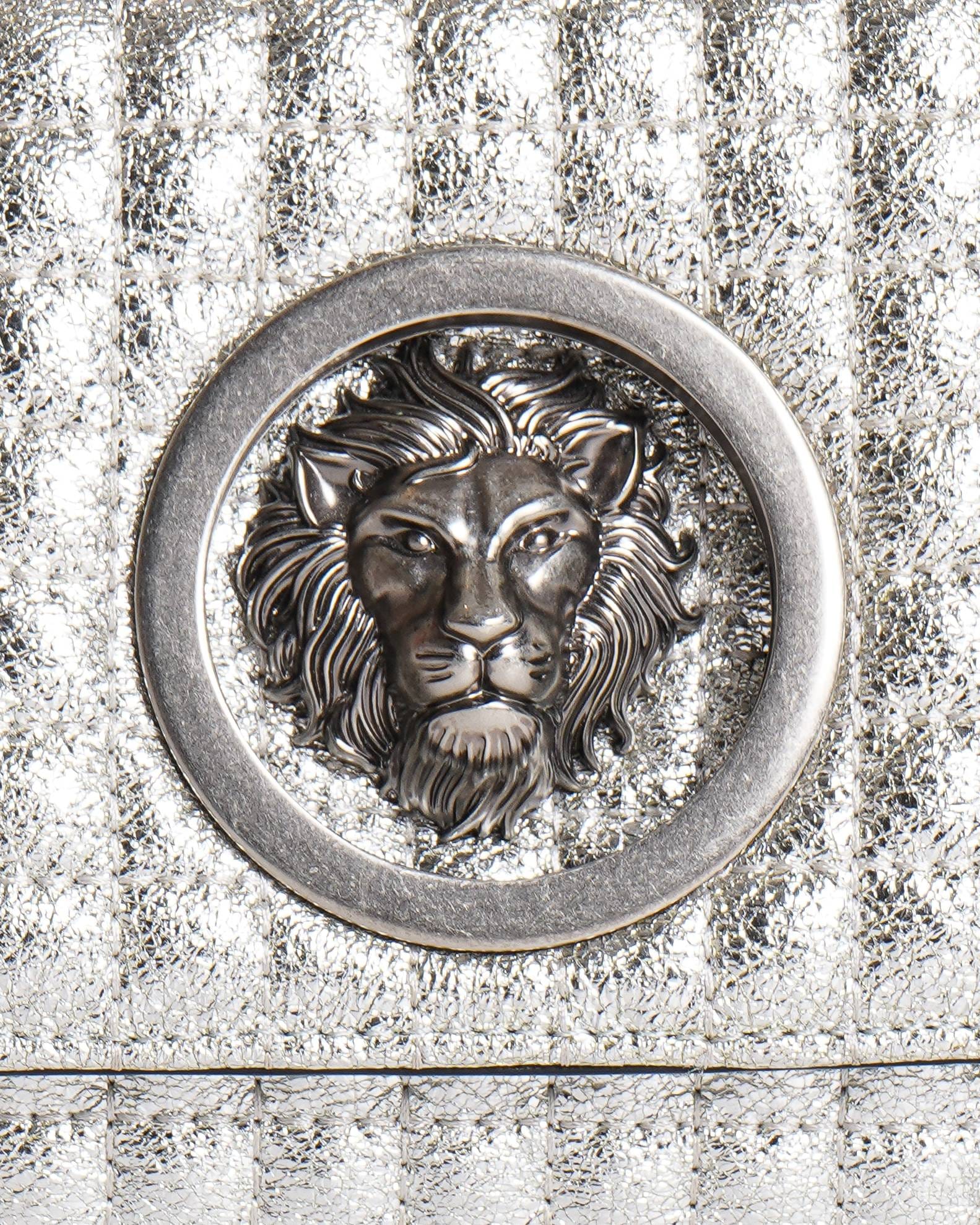 Versace Versus Women's Silver Leather Lion Head Pattern Leather Crossbody Bag