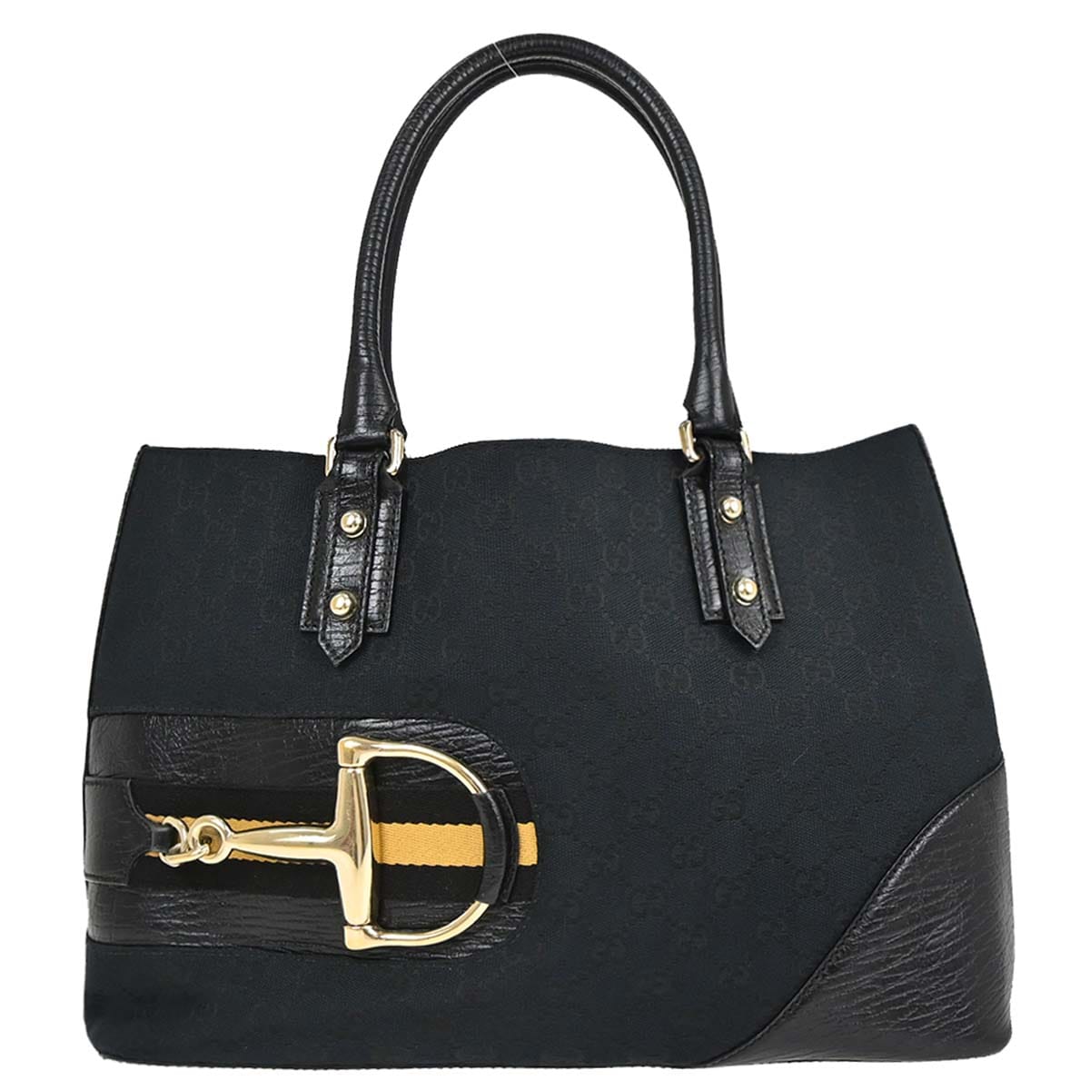 Gucci Black Canvas Horsebit GG Tote Handbag