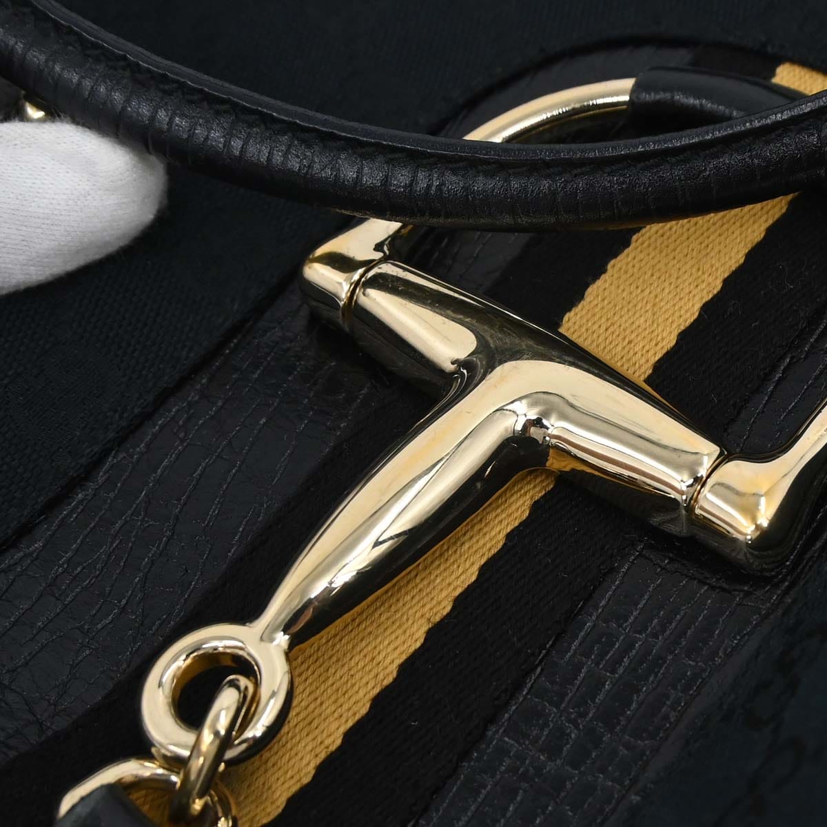 Gucci Black Canvas Horsebit GG Tote Handbag