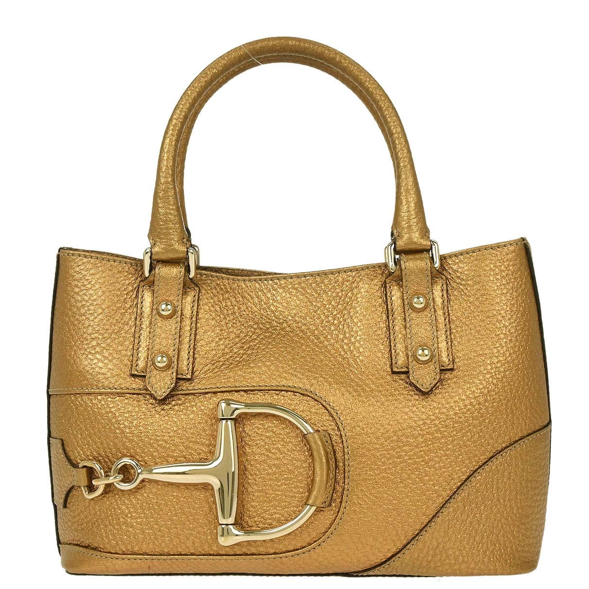 Gucci Gold Leather Horsebit GG Tote Handbag