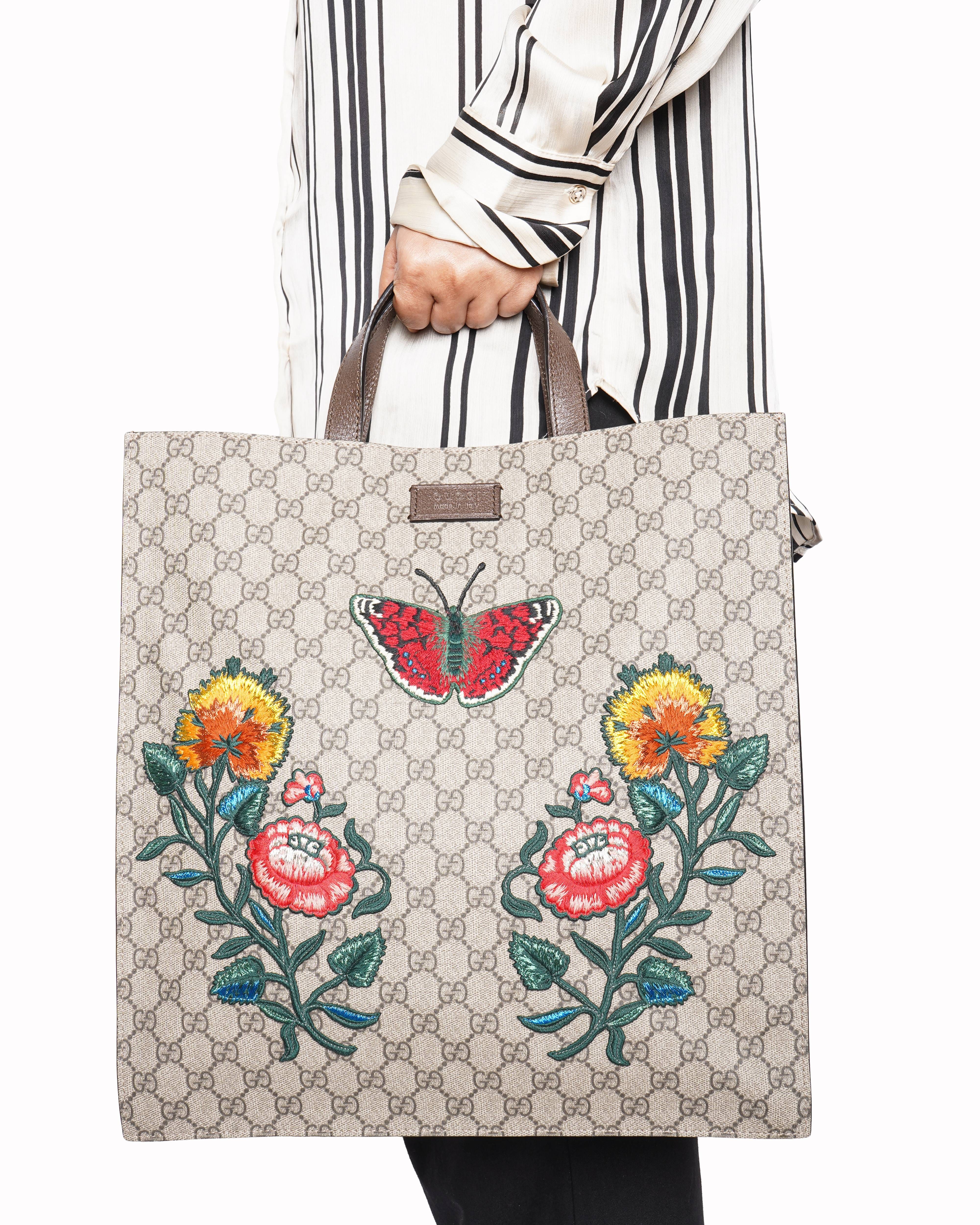 Gucci New Gucci GG Supreme Embroidery Tote Bag