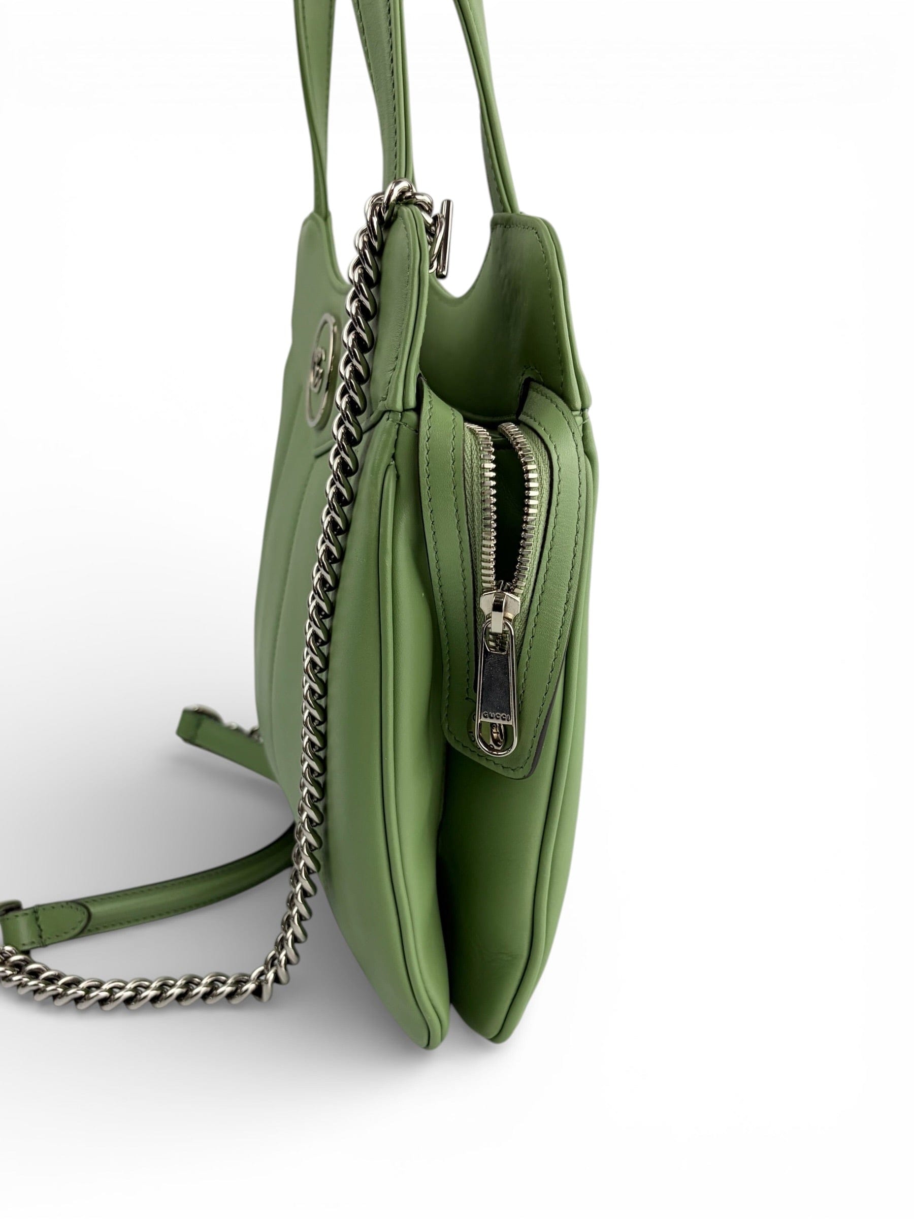 Gucci Green Senna Calfskin Petite GG Tote