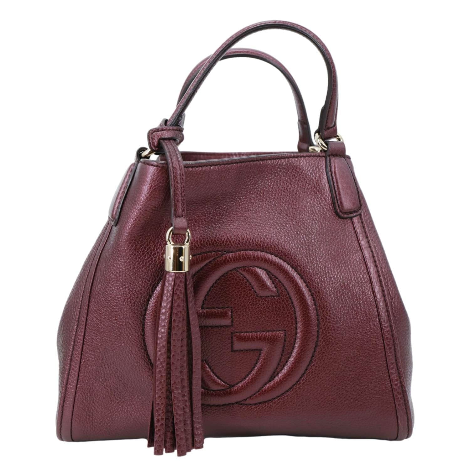 GUCCI Soho Small Pebbled Leather Tote Bag Burgundy 336751