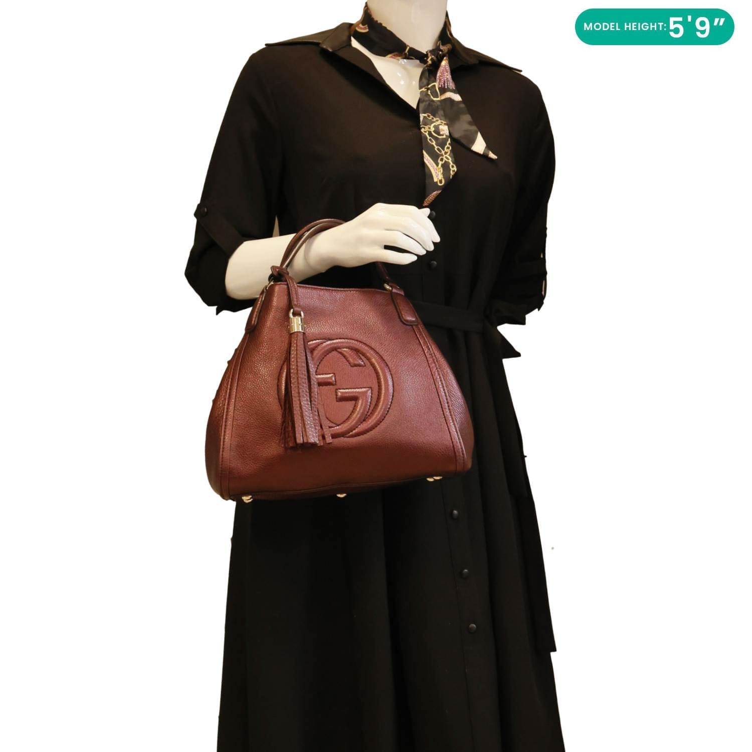 GUCCI Soho Small Pebbled Leather Tote Bag Burgundy 336751