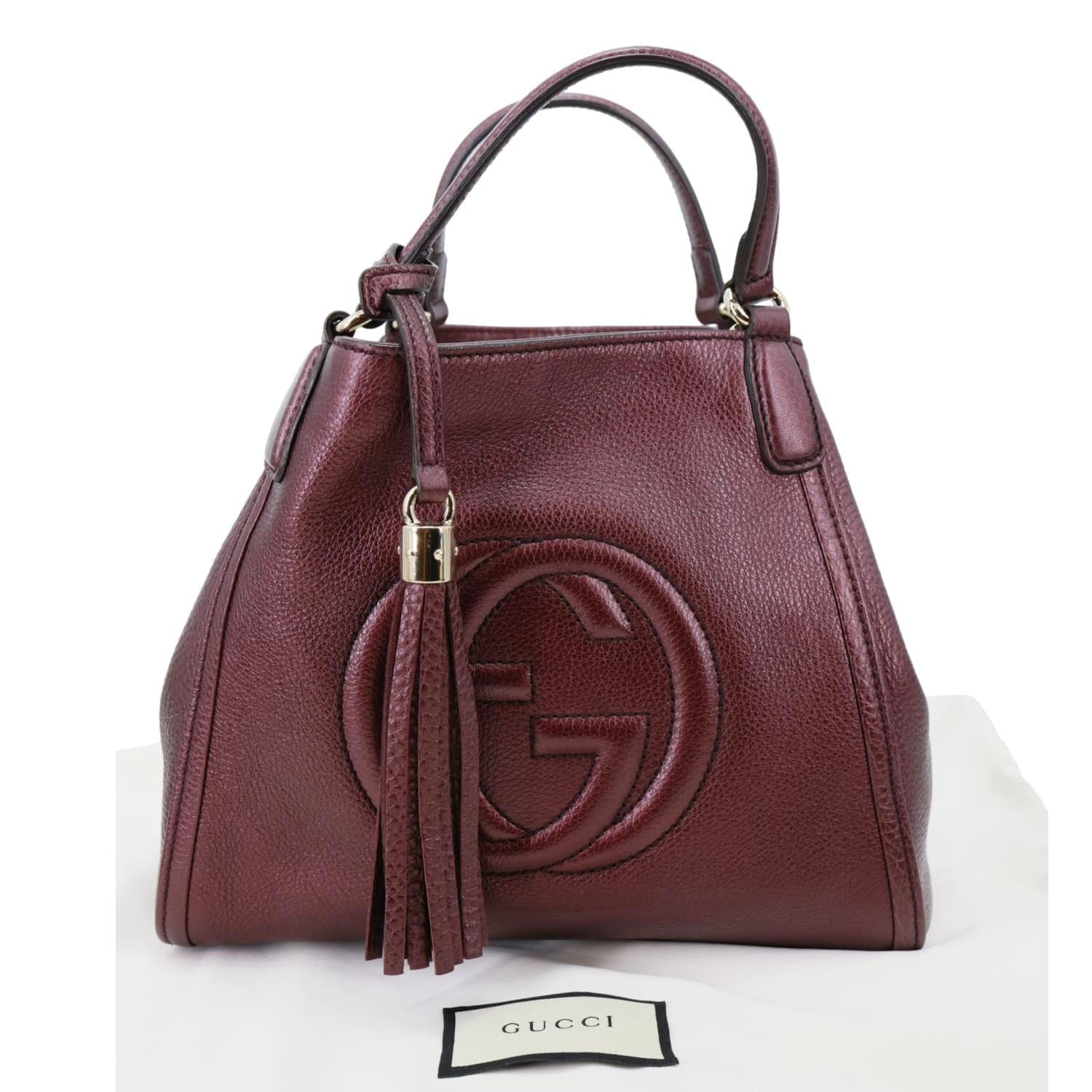 GUCCI Soho Small Pebbled Leather Tote Bag Burgundy 336751