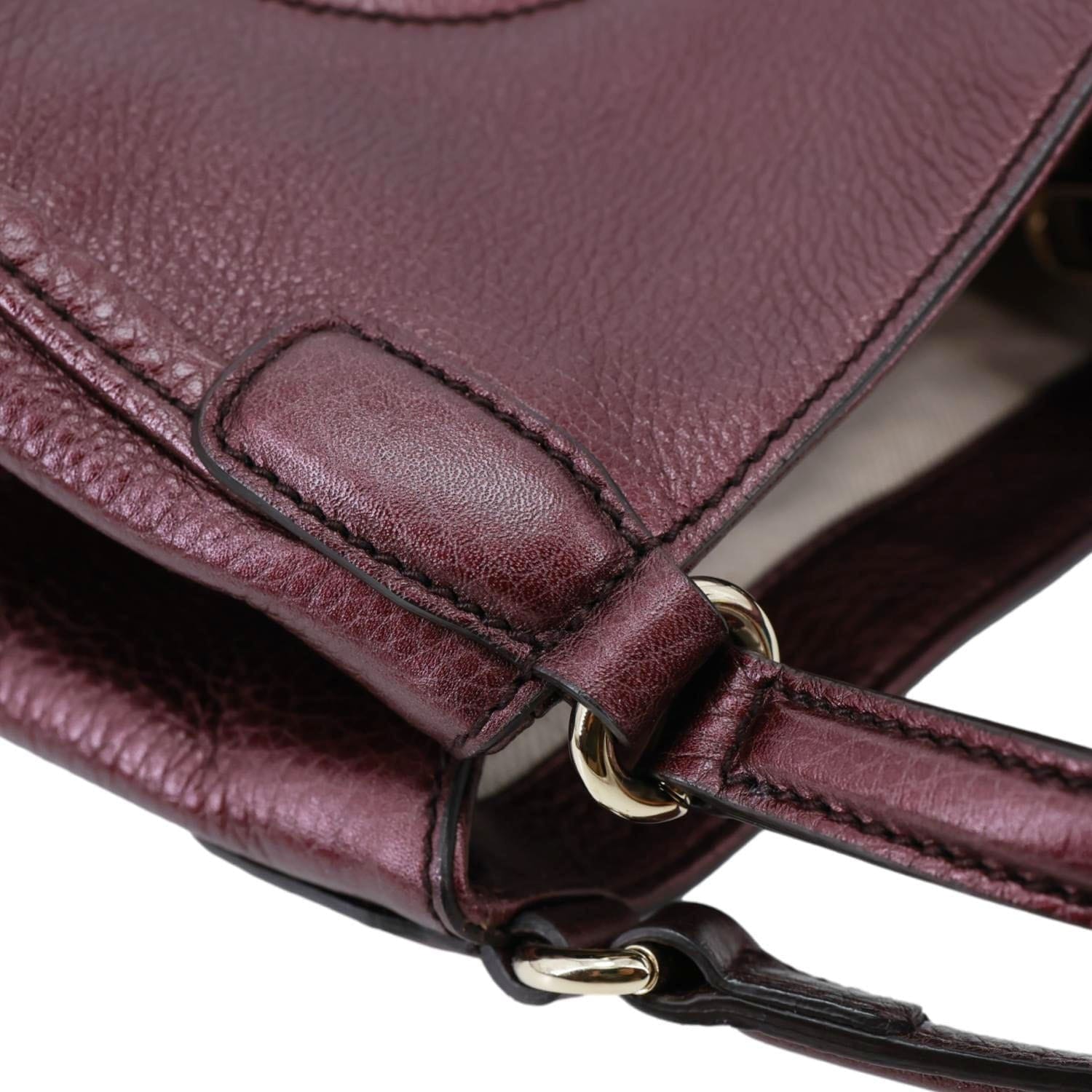 GUCCI Soho Small Pebbled Leather Tote Bag Burgundy 336751