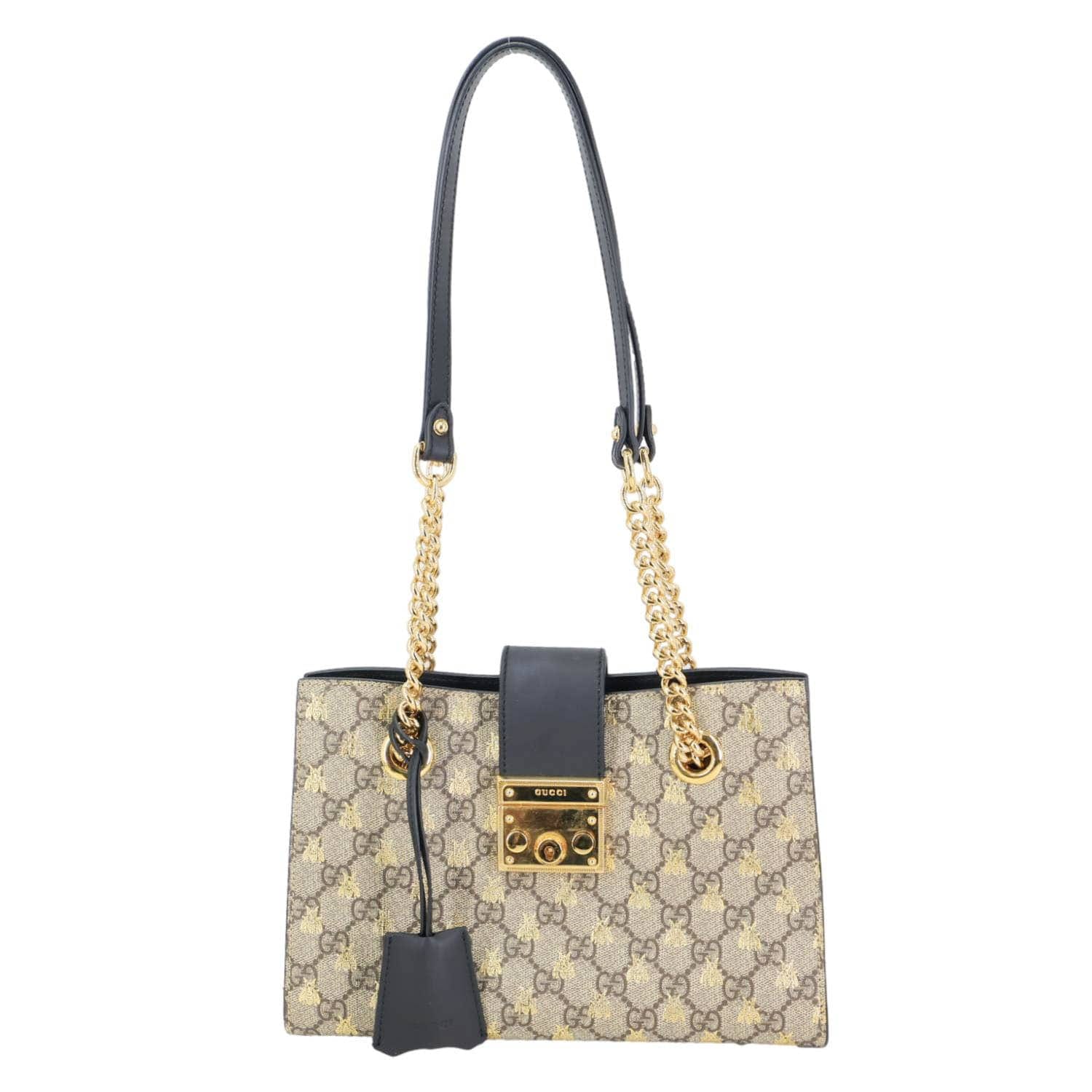 GUCCI Padlock Small GG Supreme Bees Canvas Tote Bag Beige 498156