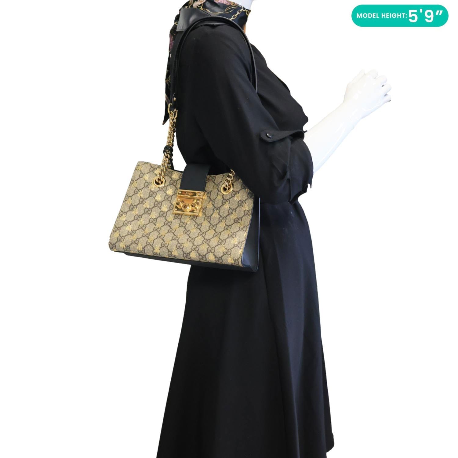 GUCCI Padlock Small GG Supreme Bees Canvas Tote Bag Beige 498156
