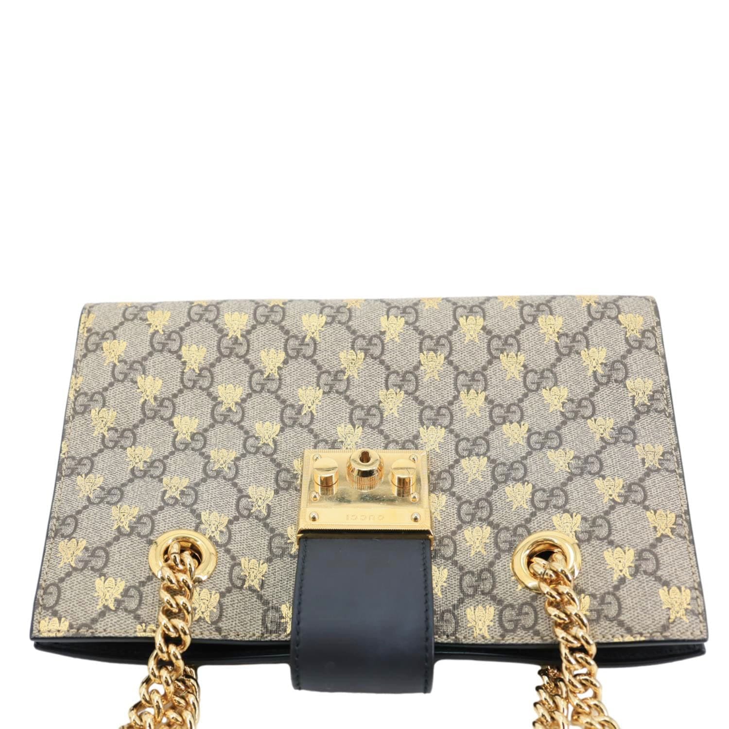 GUCCI Padlock Small GG Supreme Bees Canvas Tote Bag Beige 498156