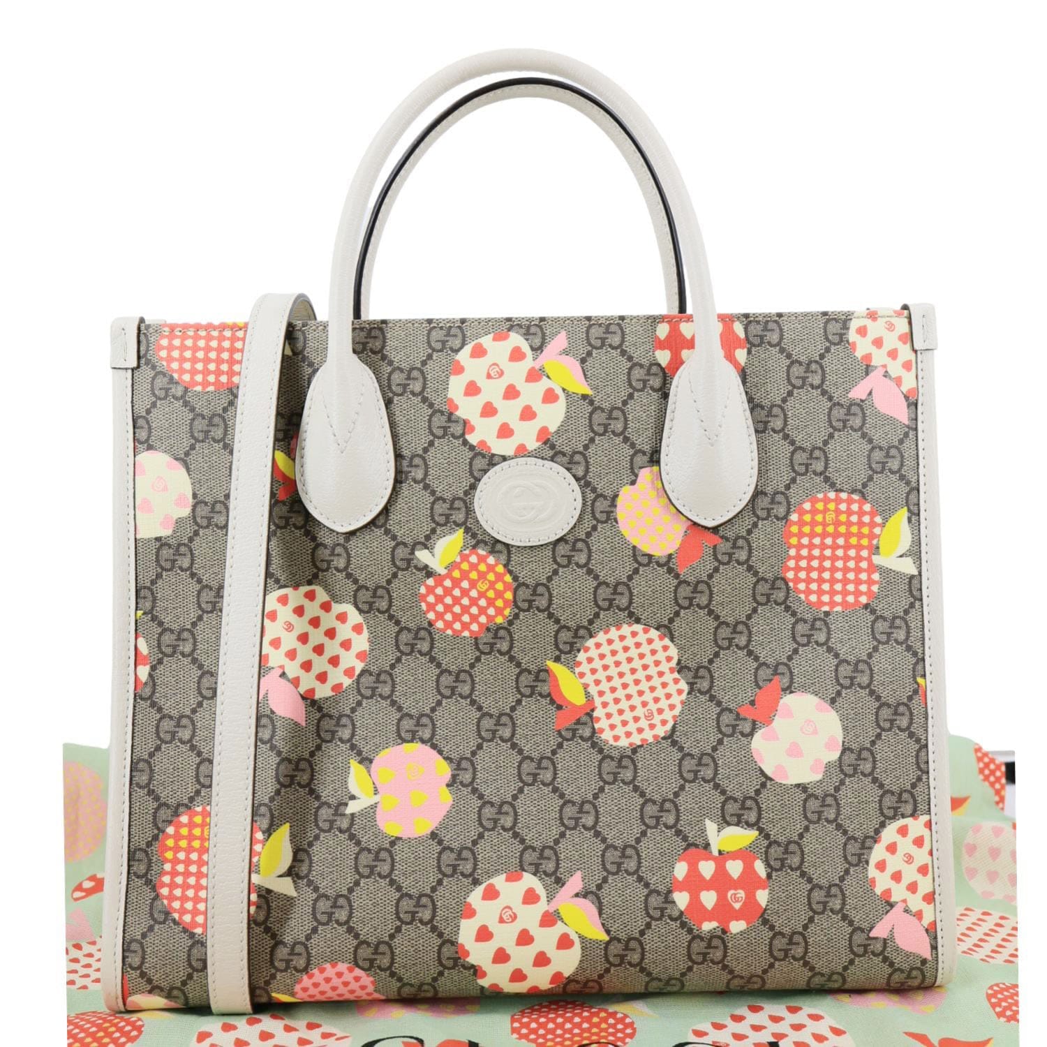 GUCCI Interlocking G Small GG Supreme Les Pommes Canvas Tote Bag Beige 659983