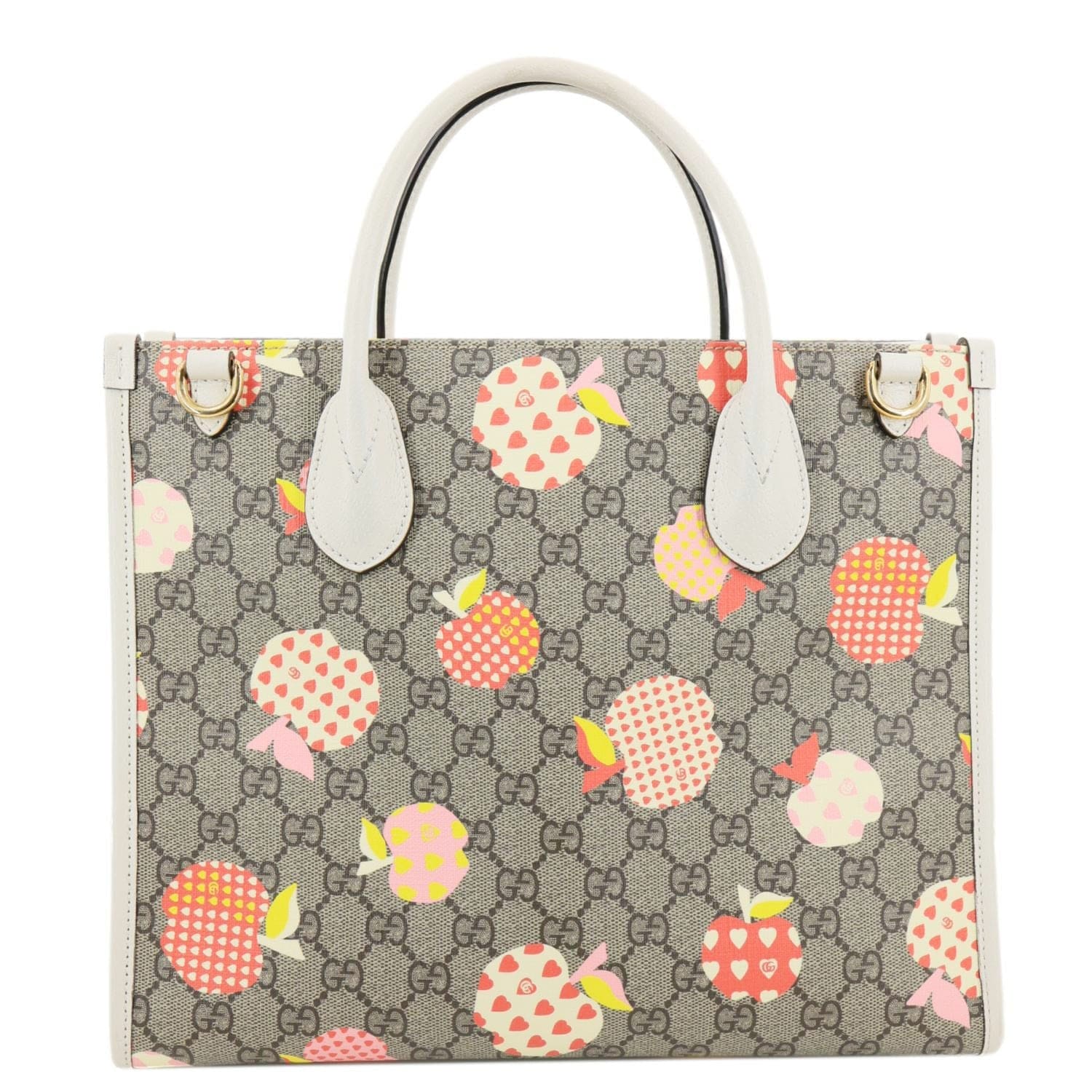 GUCCI Interlocking G Small GG Supreme Les Pommes Canvas Tote Bag Beige 659983
