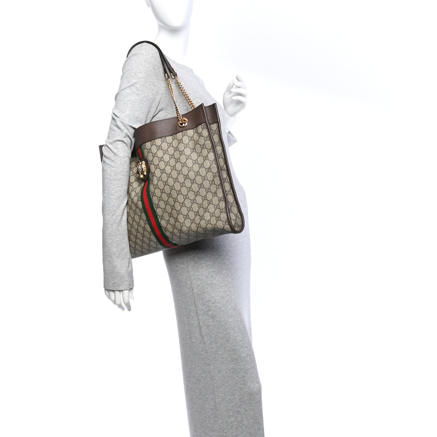Gucci GG Supreme Monogram Large Rajah Chain Tote Beige New Acero